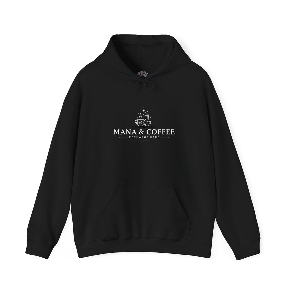 Mana & Coffee – Recharge Here | Fantasy Coffee Hoodie | RPG Gamer Hoodie