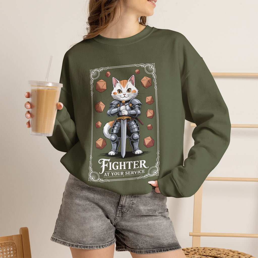 Fighter Cat at Your Service D&D Sweatshirt | Cat Lover RPG Gift