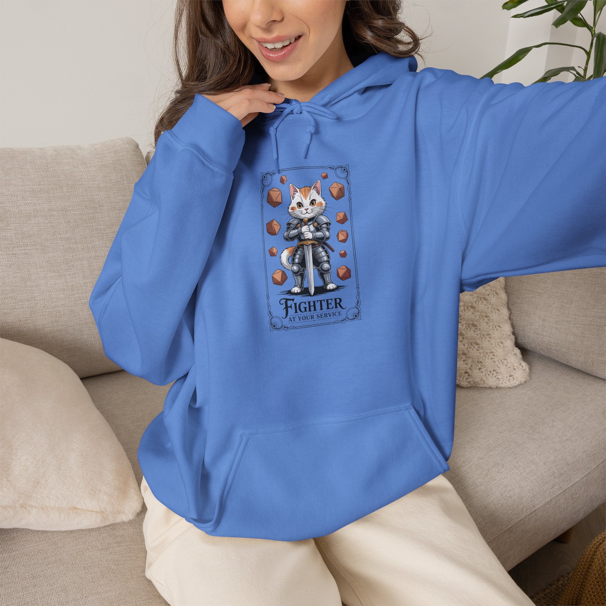 Fighter Cat at Your Service D&D Hoodie | Cat Lover RPG Gift