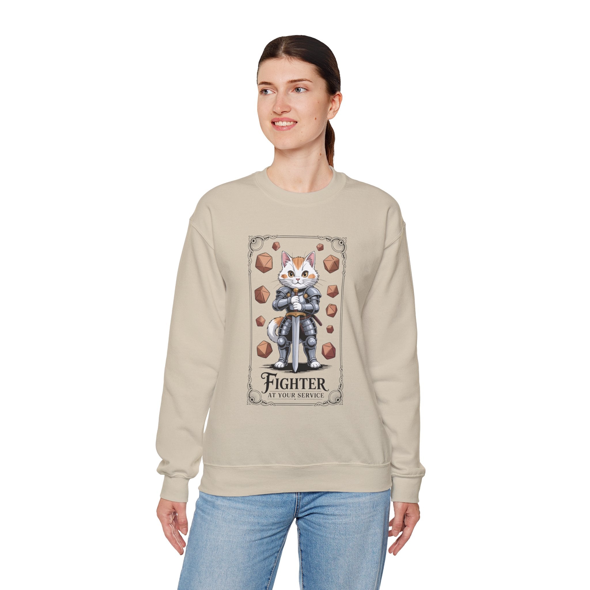 Fighter Cat at Your Service D&D Sweatshirt | Cat Lover RPG Gift