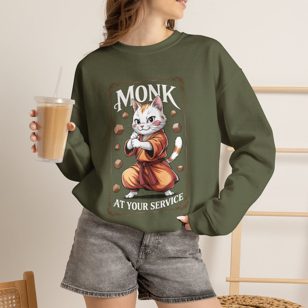 Monk Cat at Your Service D&D Sweatshirt | Cat Lover RPG Gift