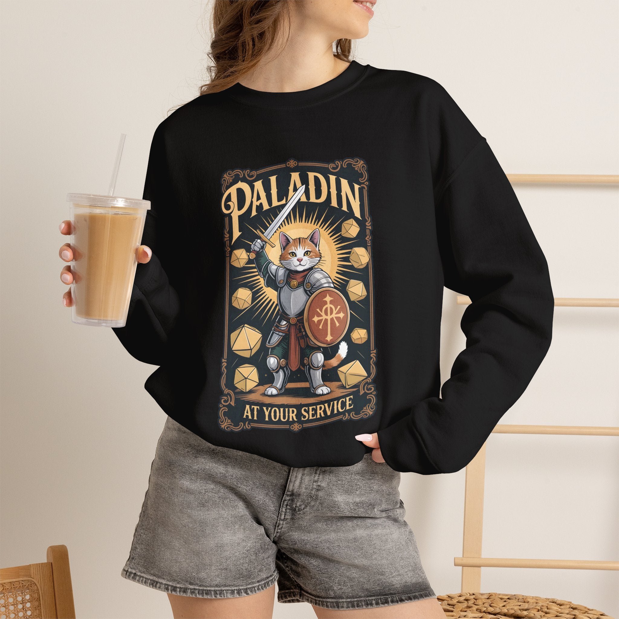 Paladin Cat at Your Service D&D Sweatshirt | Cat Lover RPG Gift