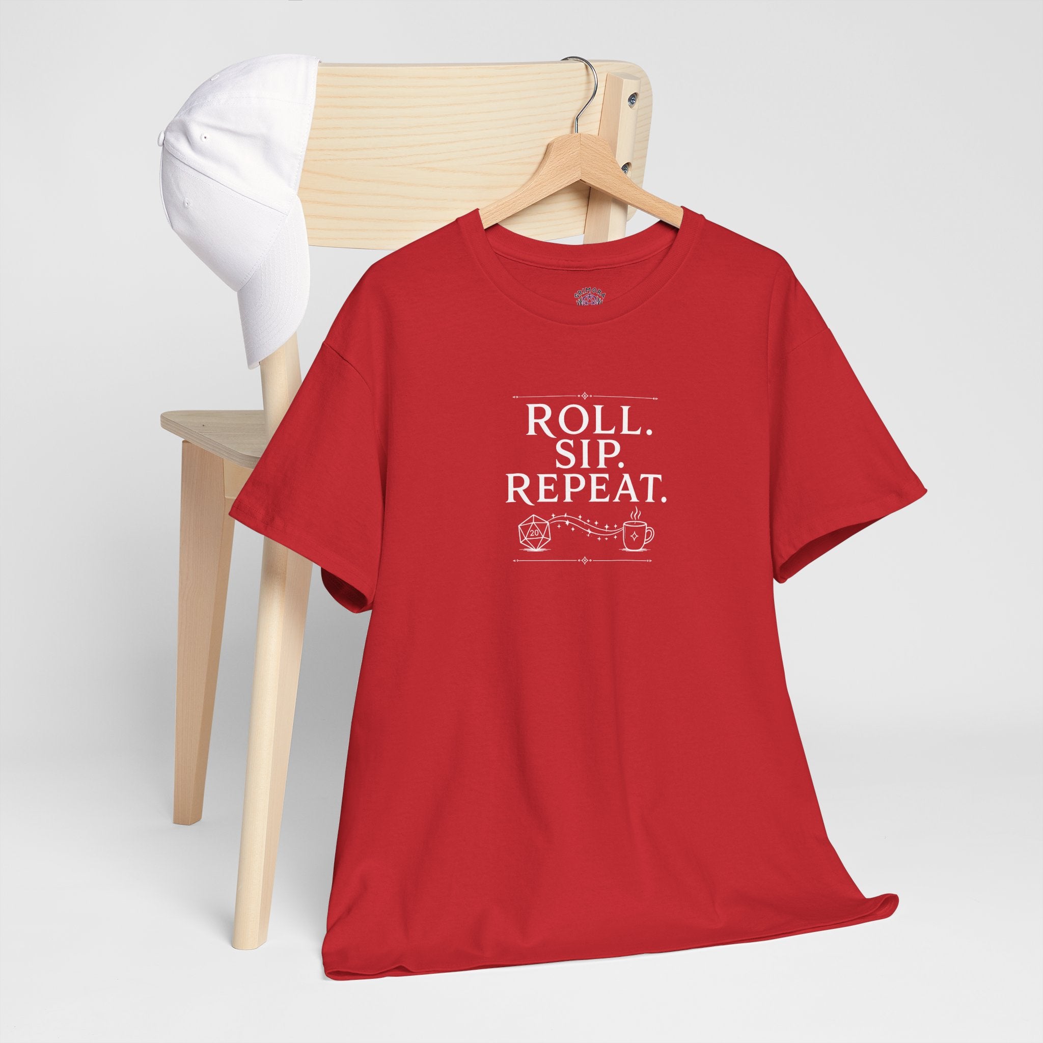 Roll. Sip. Repeat. | Tabletop RPG Coffee T-shirt | Dice & Coffee Lover T-shirt
