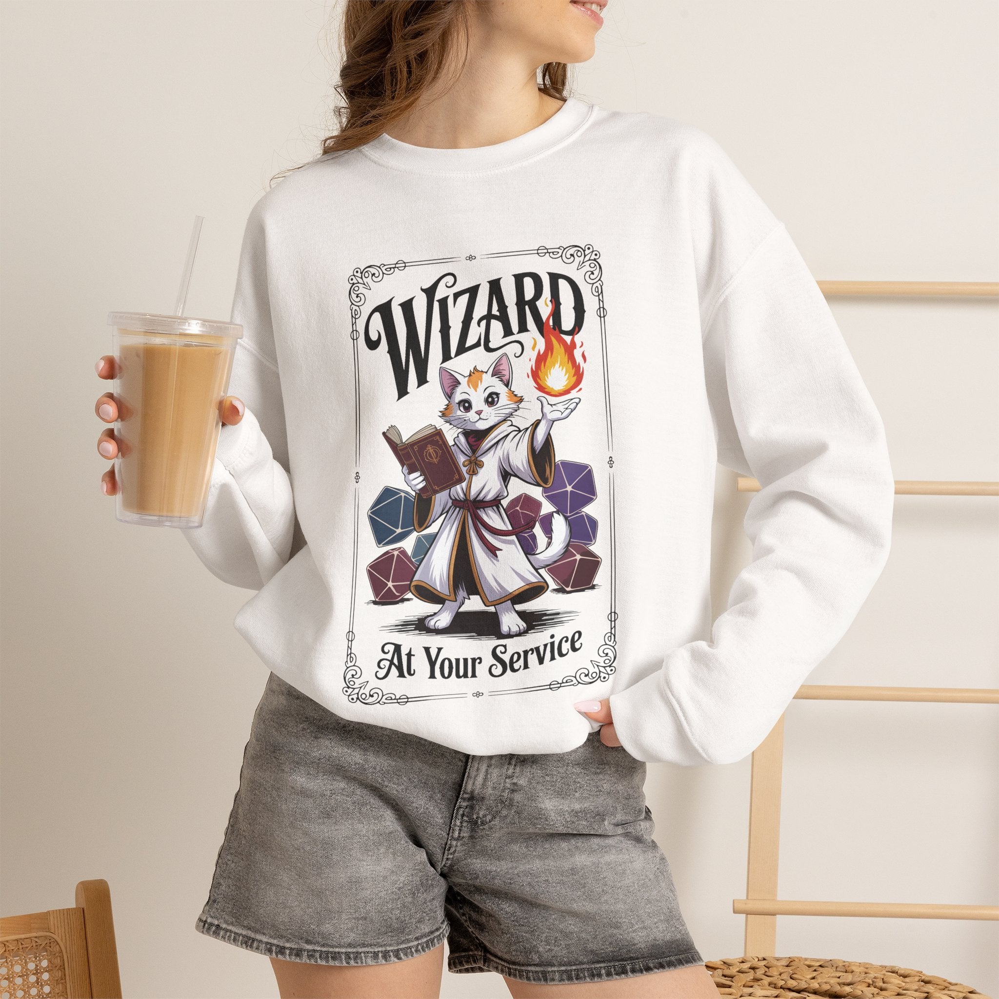 Wizard Cat at Your Serivece D&D Sweatshirt | Cat Lover RPG Gift