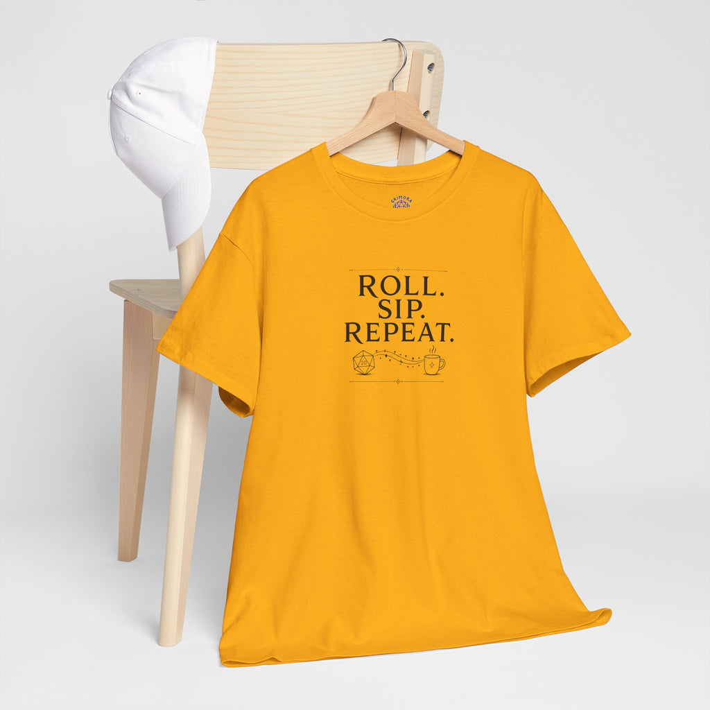 Roll. Sip. Repeat. | Tabletop RPG Coffee T-shirt | Dice & Coffee Lover T-shirt