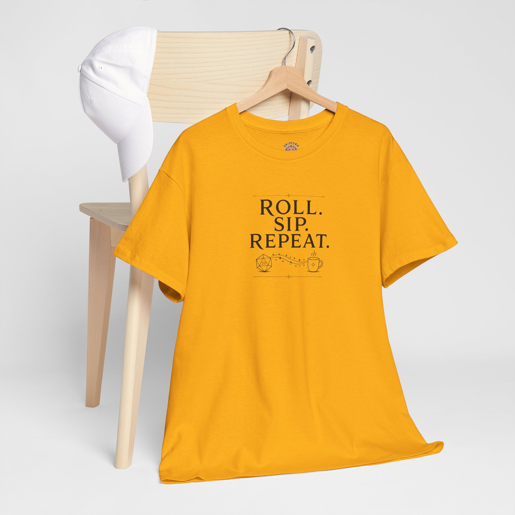 Roll. Sip. Repeat. | Tabletop RPG Coffee T-shirt | Dice & Coffee Lover T-shirt
