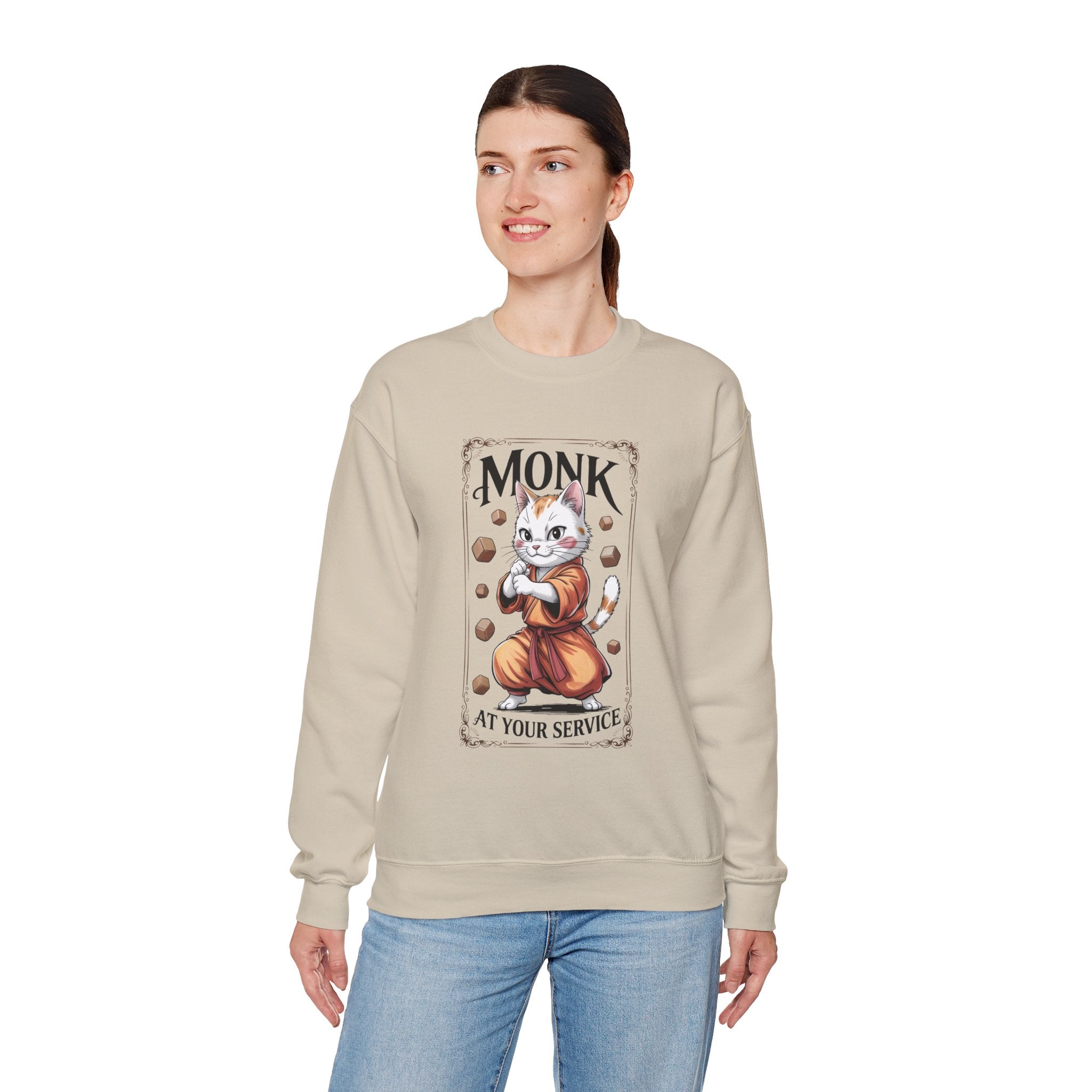 Monk Cat at Your Service D&D Sweatshirt | Cat Lover RPG Gift