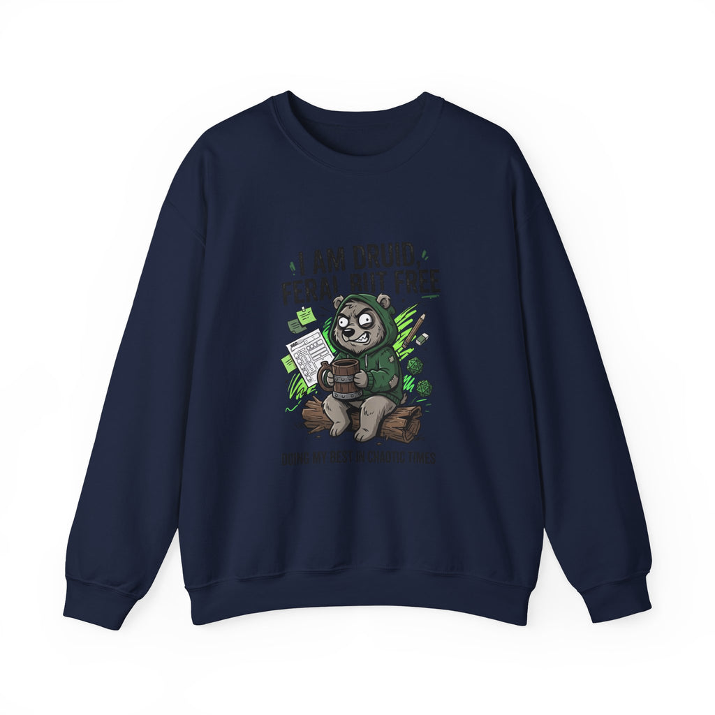 Feral But Free Crewneck Sweatshirt | chaotic-quirky, unhinged millennial burnout