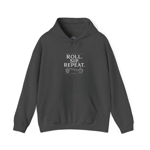 Roll. Sip. Repeat. | Tabletop RPG Coffee Hoodie | Dice & Coffee Lover Hoodie