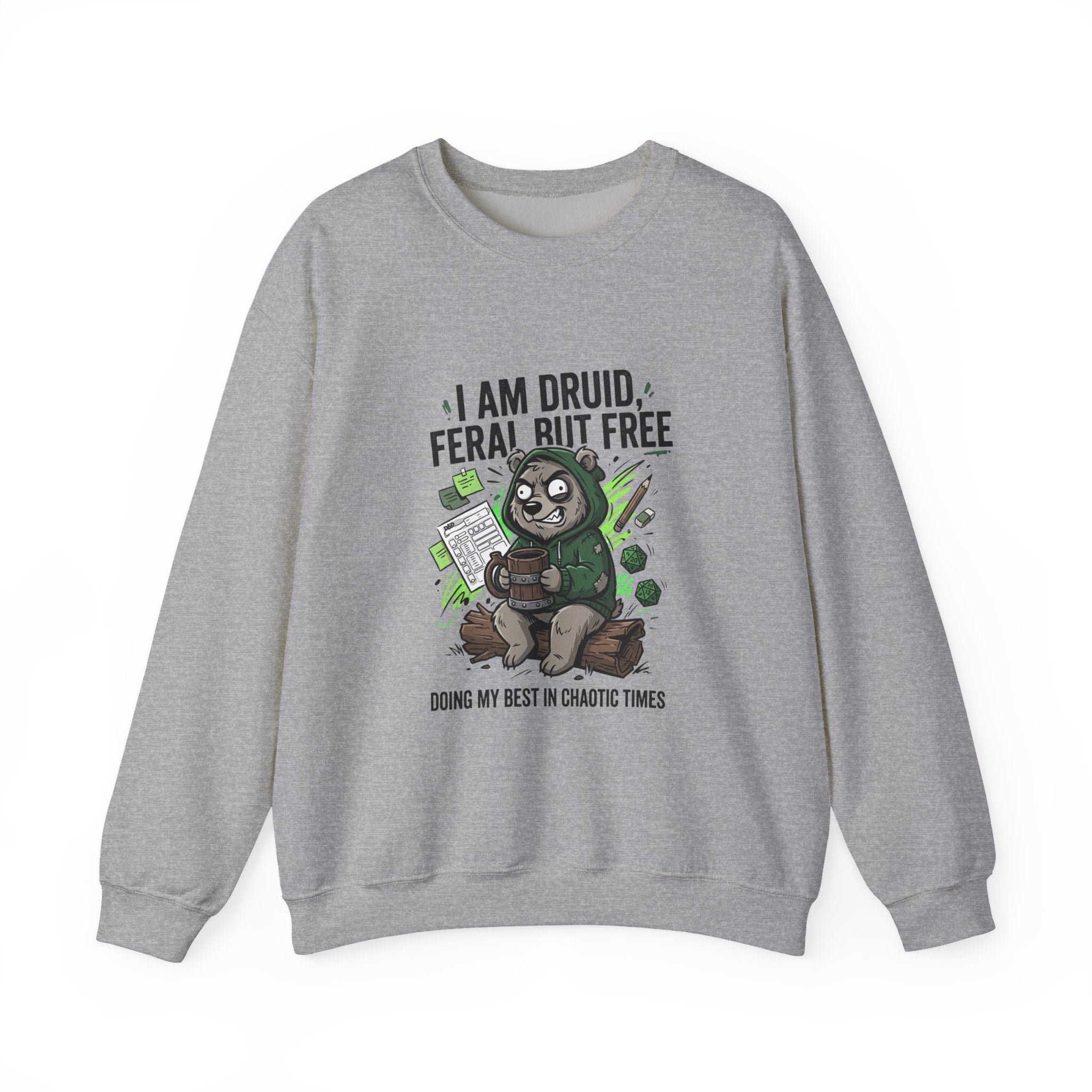 Feral But Free Crewneck Sweatshirt | chaotic-quirky, unhinged millennial burnout