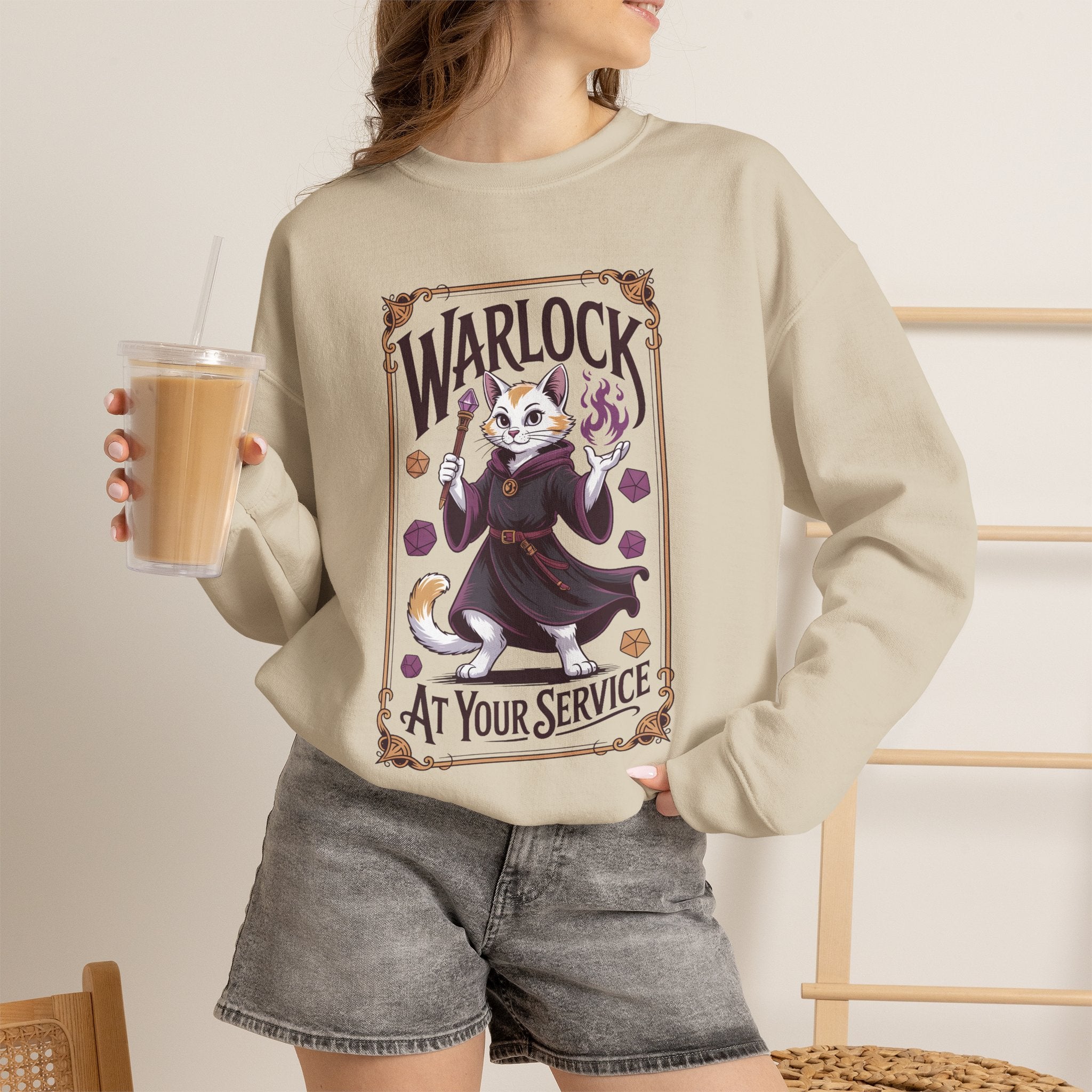Warlock Cat at Your Serivece D&D Sweatshirt | Cat Lover RPG Gift
