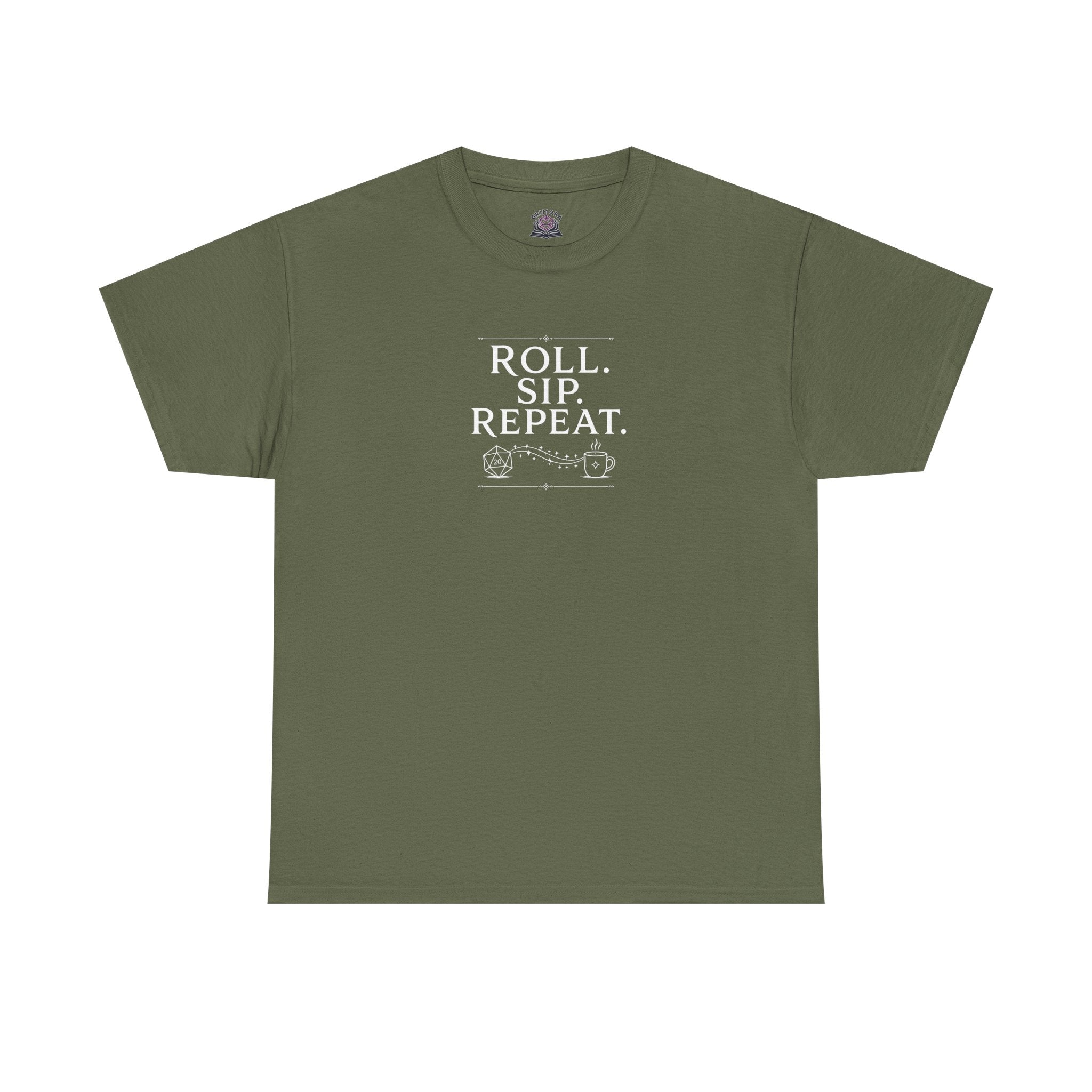 Roll. Sip. Repeat. | Tabletop RPG Coffee T-shirt | Dice & Coffee Lover T-shirt
