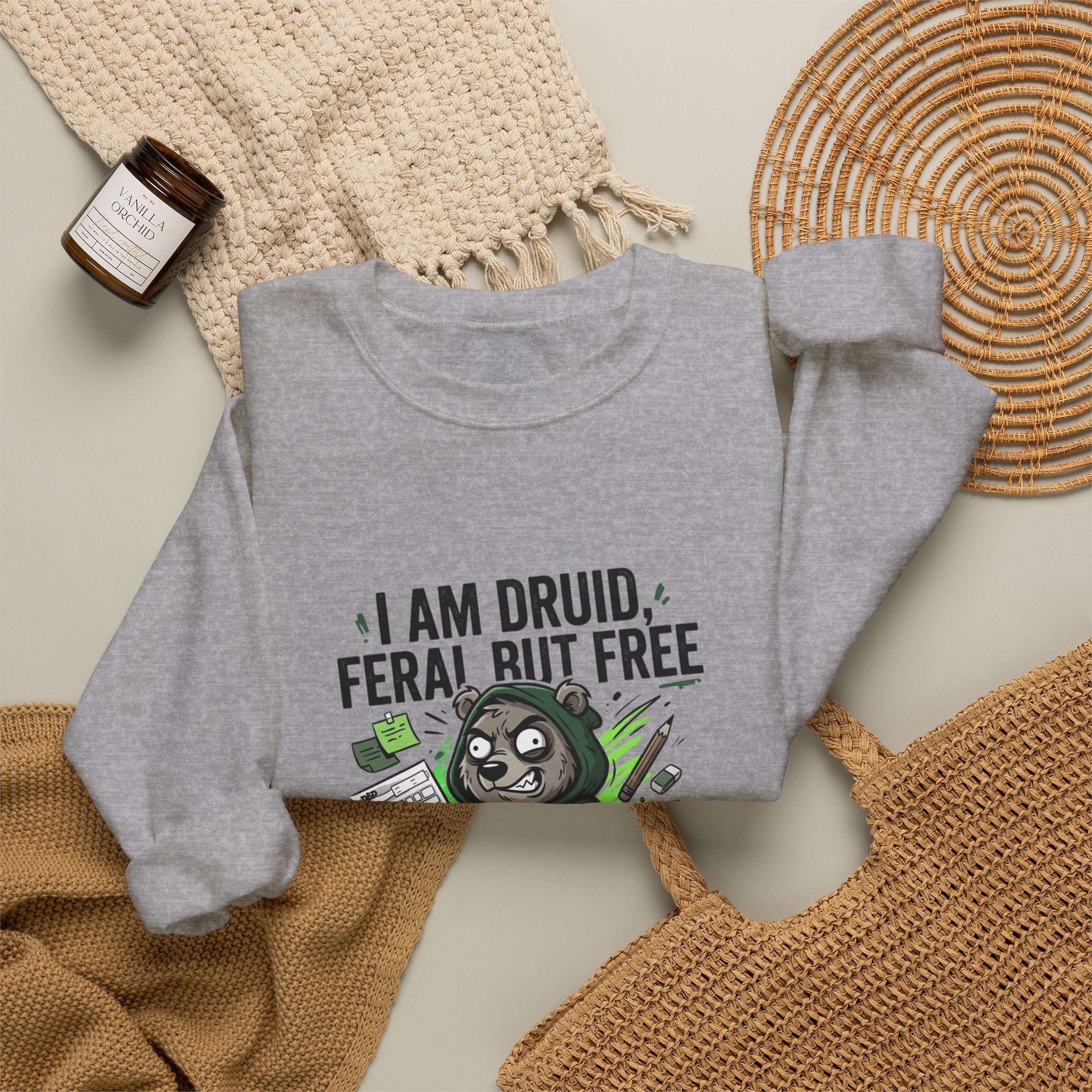 Feral But Free Crewneck Sweatshirt | chaotic-quirky, unhinged millennial burnout