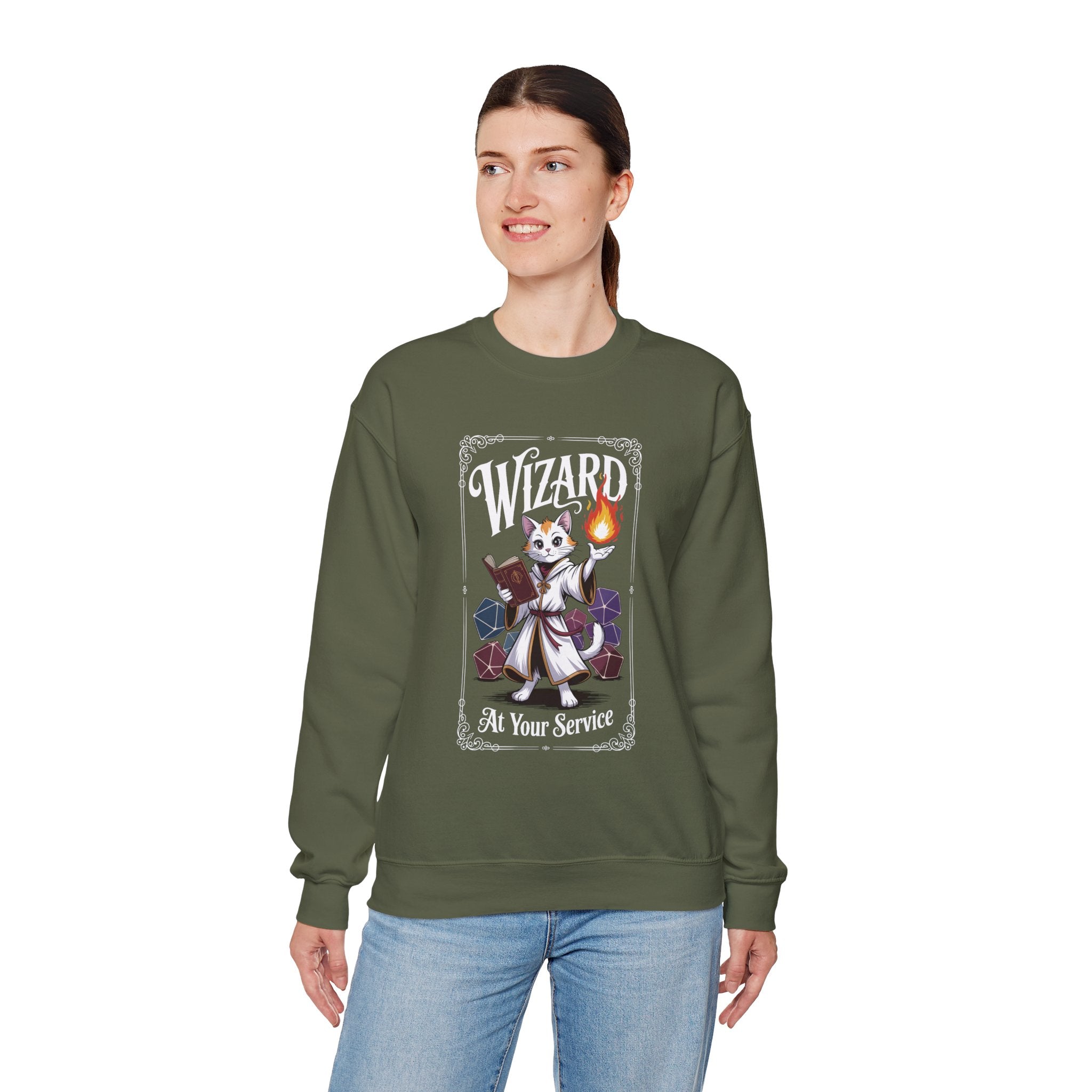 Wizard Cat at Your Serivece D&D Sweatshirt | Cat Lover RPG Gift