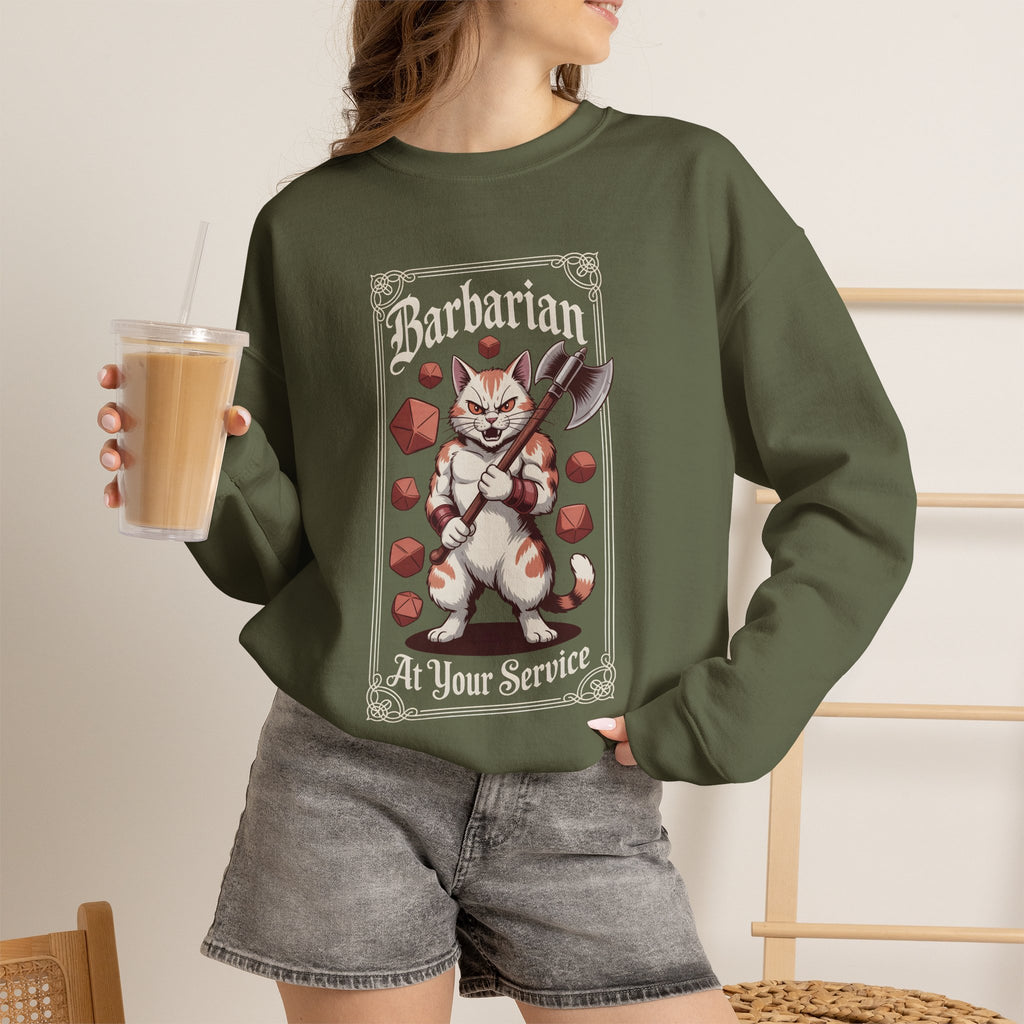 Barbarian Cat at Your Serivece D&D Sweatshirt | Cat Lover RPG Gift