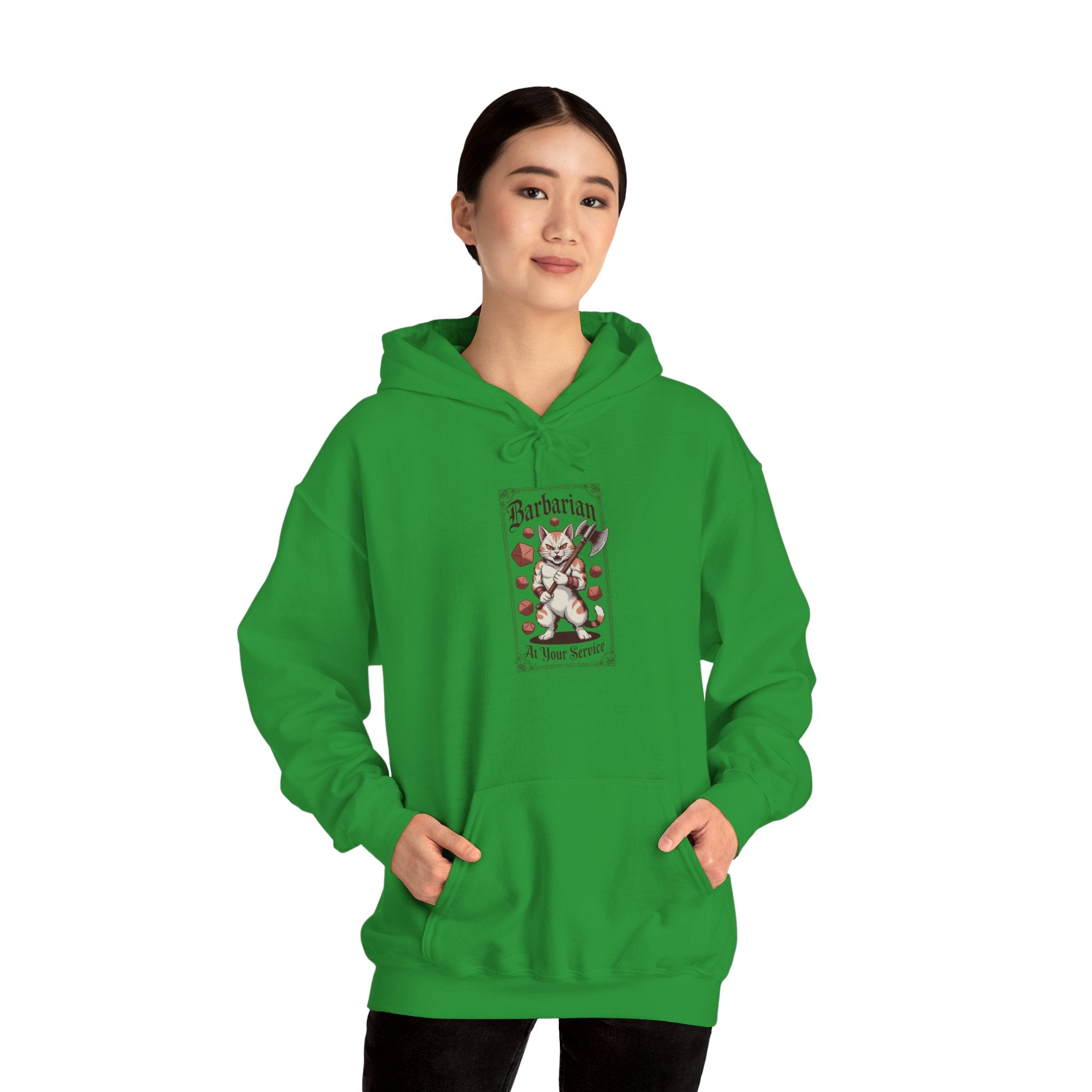 Barbarian Cat at Your Serivece D&D Hoodie | Cat Lover RPG Gift