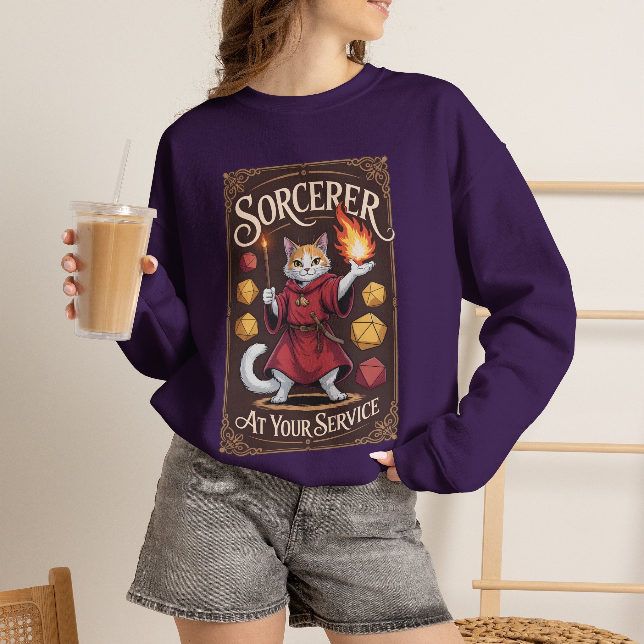 Sorcerer Cat at Your Service D&D Sweatshirt | Cat Lover RPG Gift