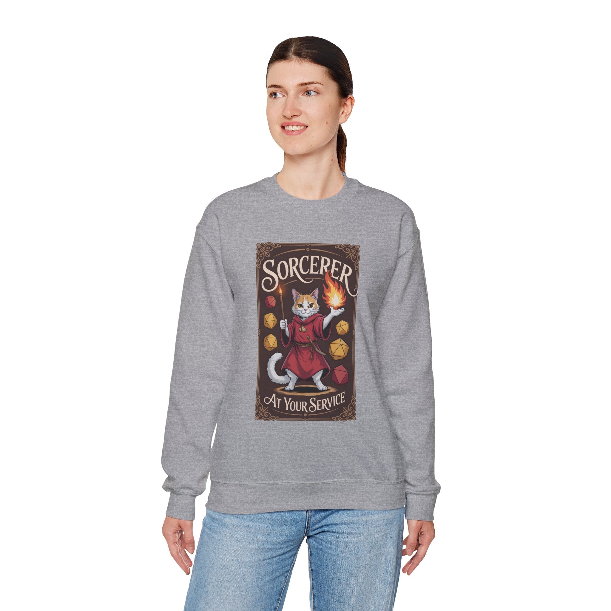 Sorcerer Cat at Your Service D&D Sweatshirt | Cat Lover RPG Gift