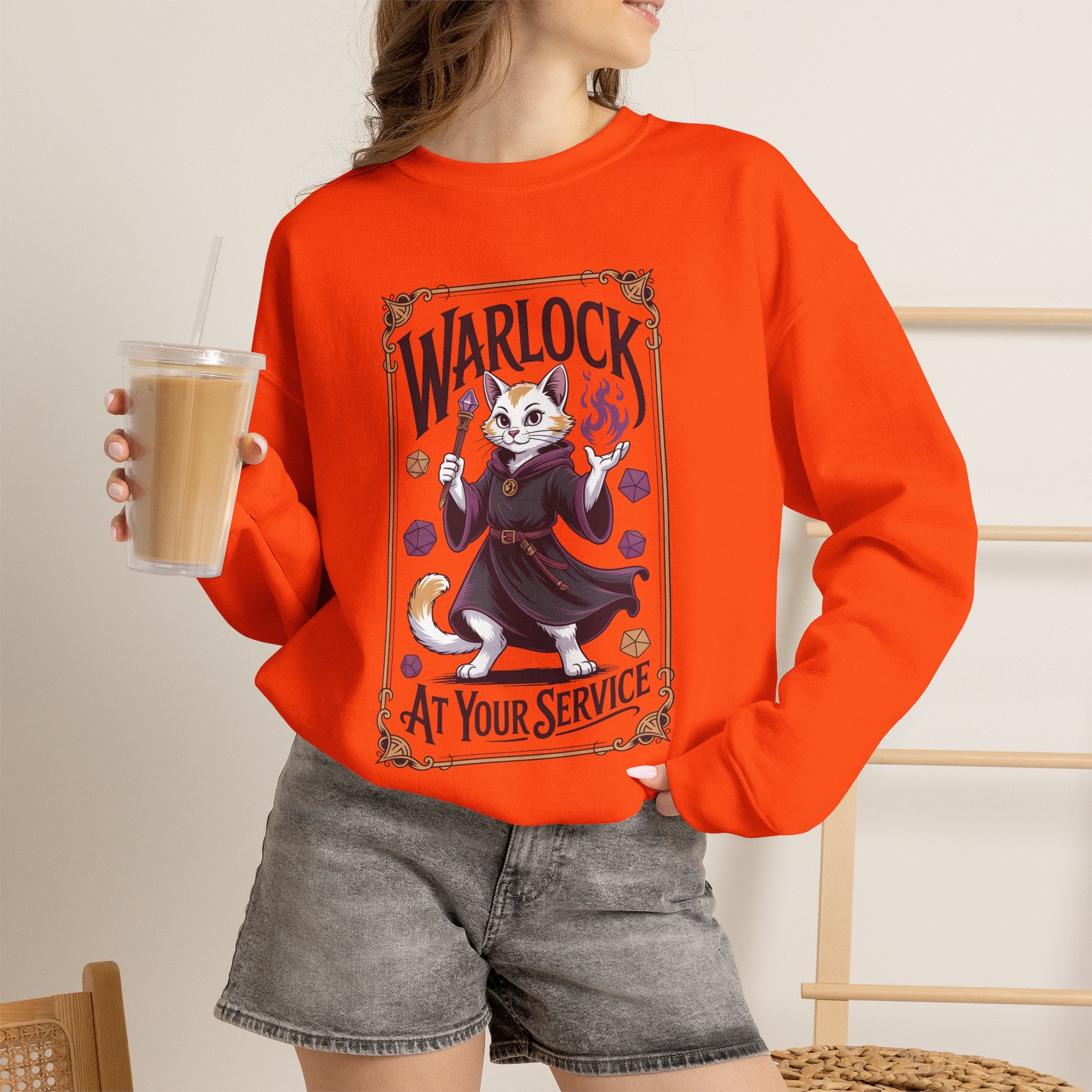 Warlock Cat at Your Serivece D&D Sweatshirt | Cat Lover RPG Gift