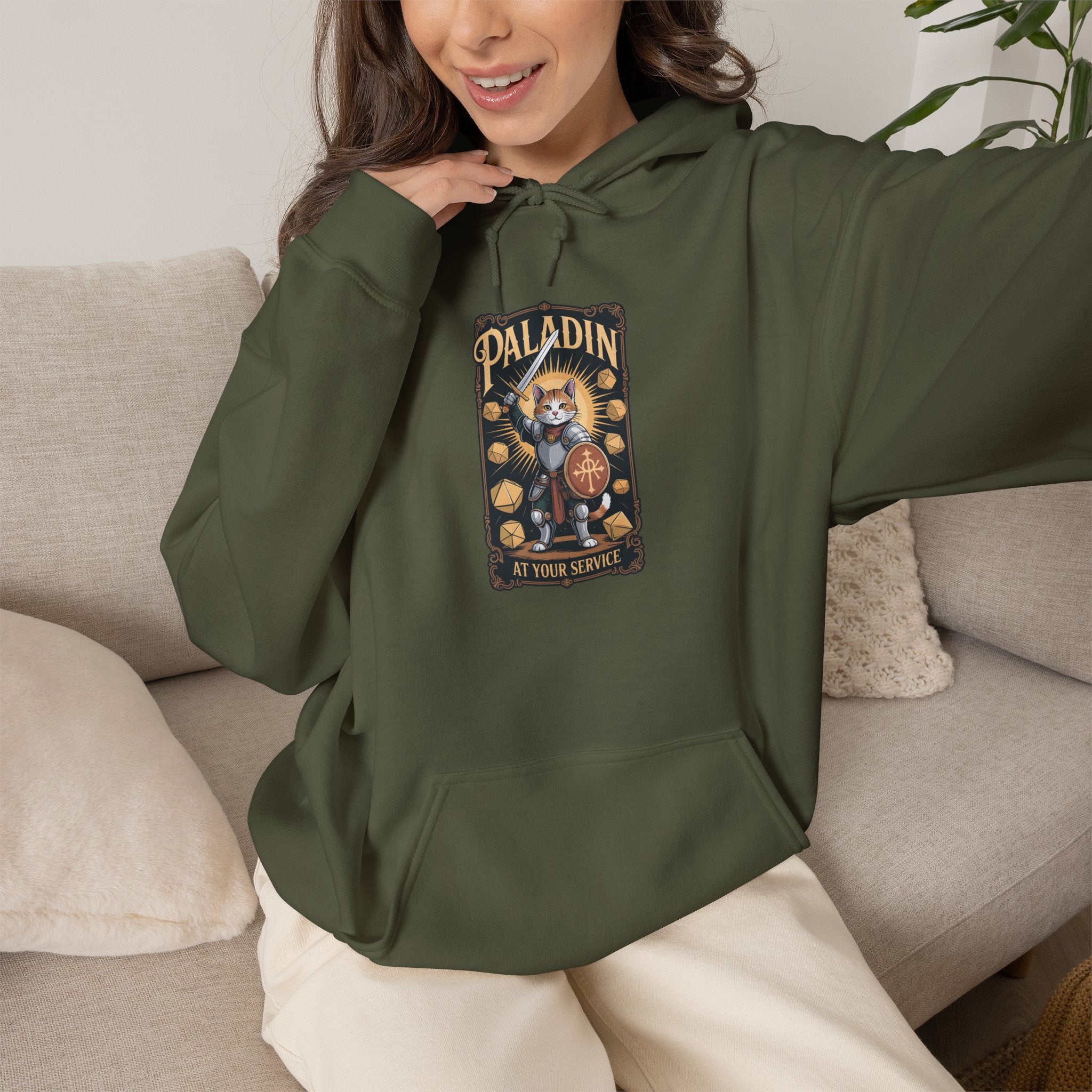 Paladin Cat at Your Service D&D Hoodie | Cat Lover RPG Gift