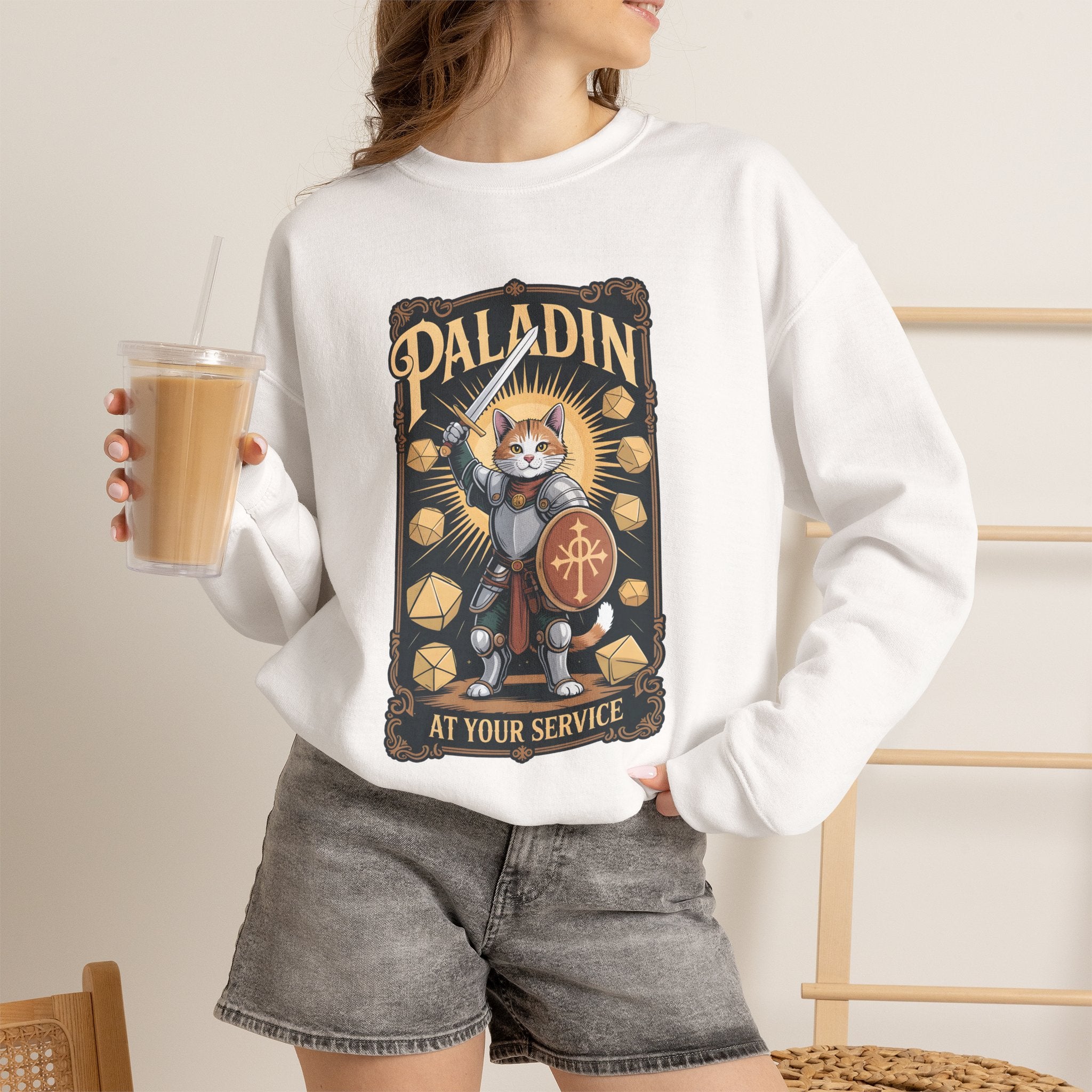 Paladin Cat at Your Service D&D Sweatshirt | Cat Lover RPG Gift