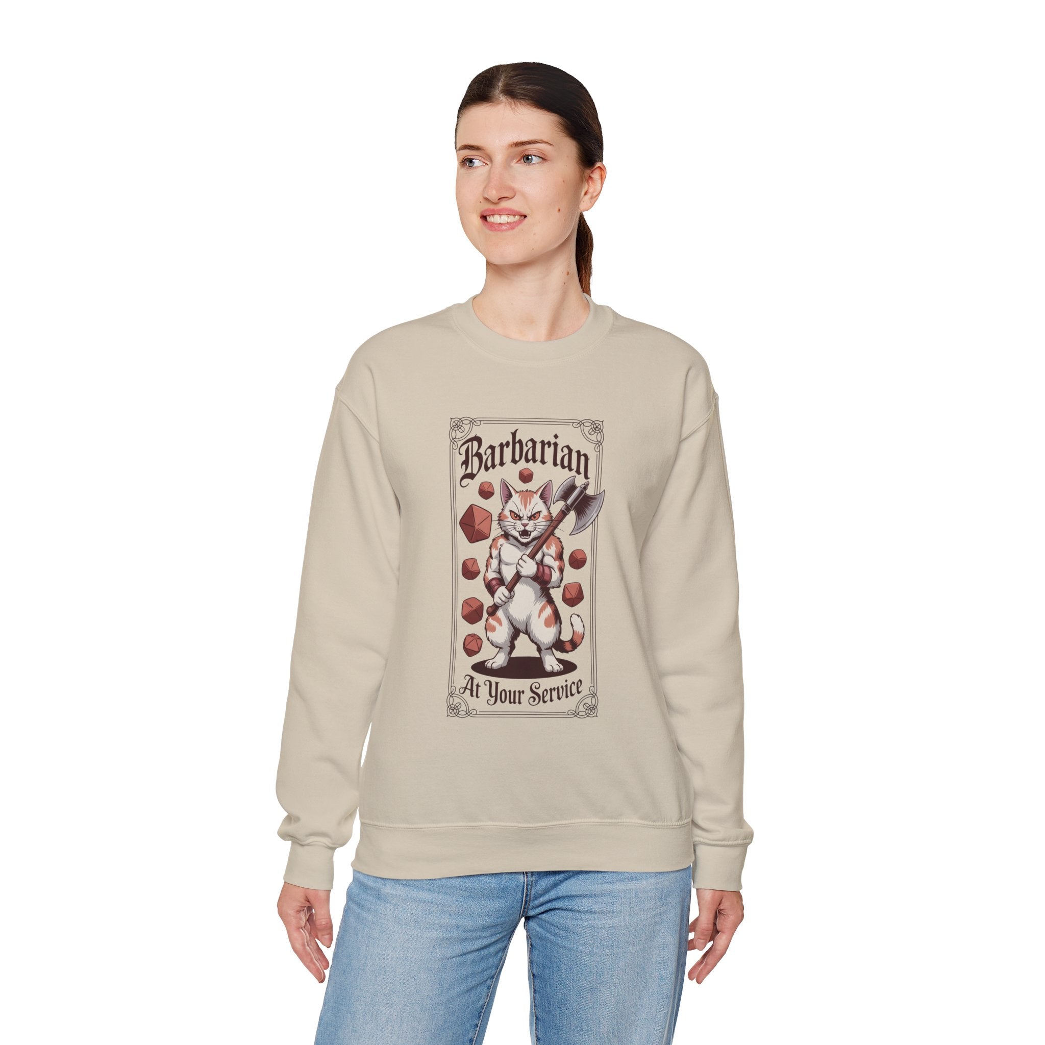 Barbarian Cat at Your Serivece D&D Sweatshirt | Cat Lover RPG Gift