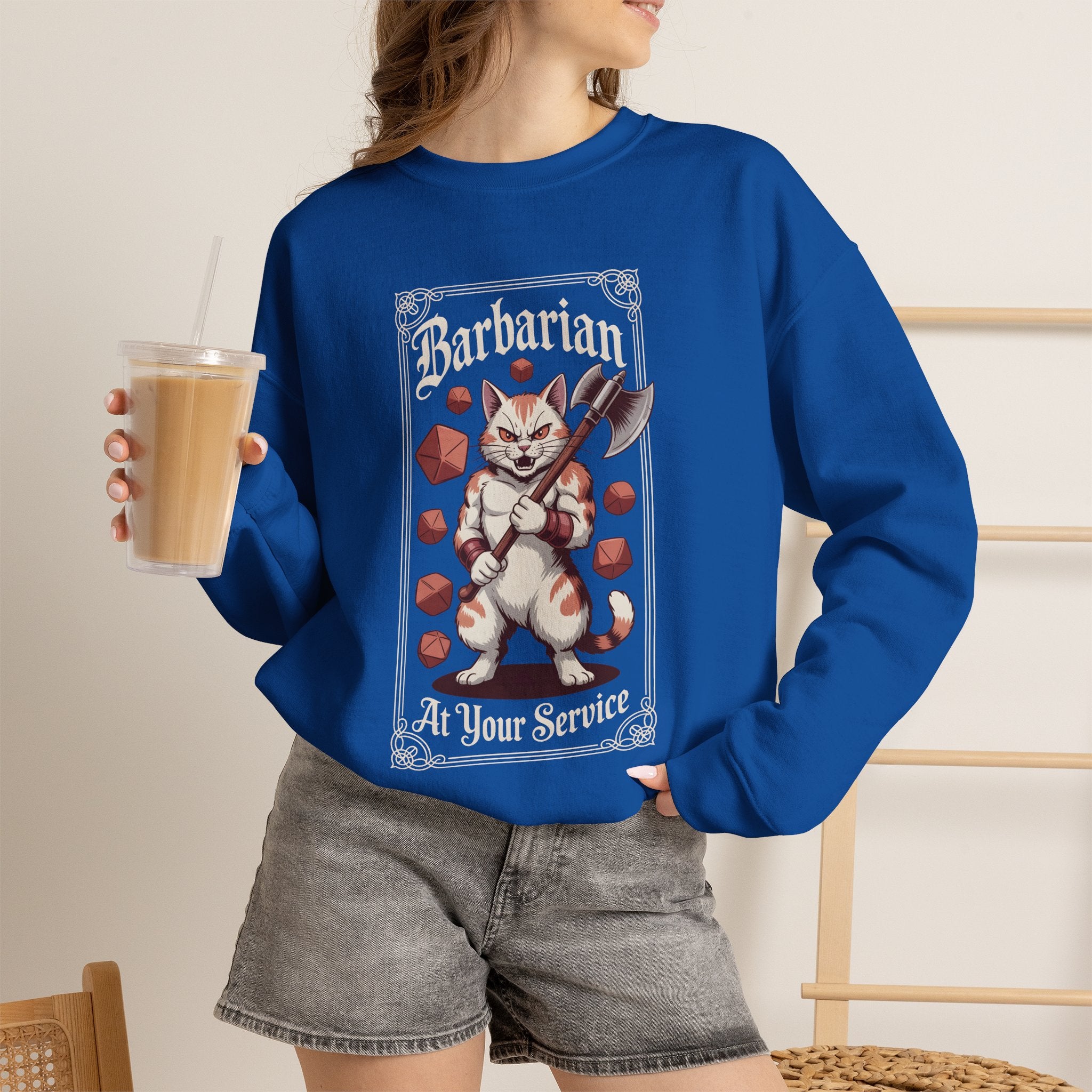 Barbarian Cat at Your Serivece D&D Sweatshirt | Cat Lover RPG Gift