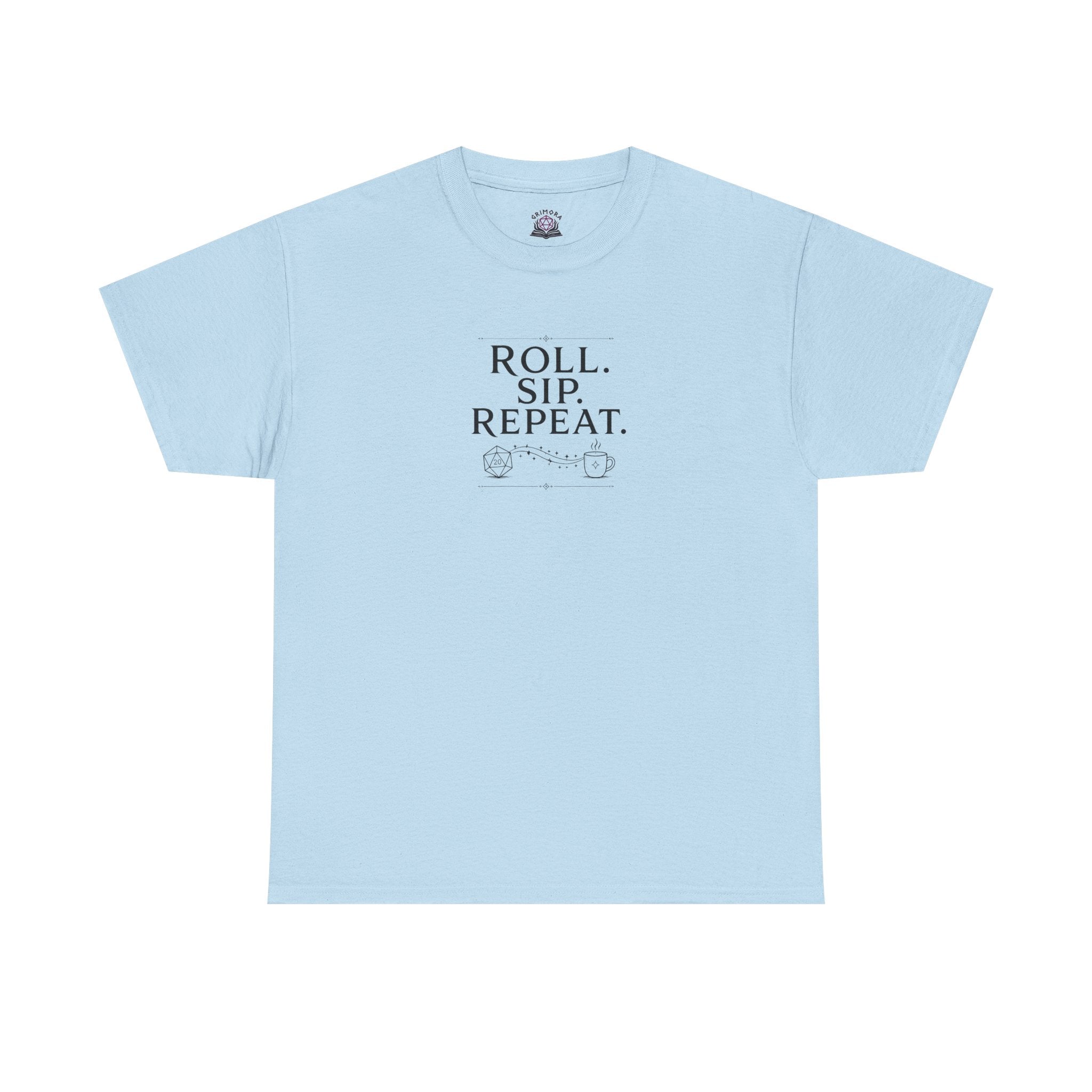 Roll. Sip. Repeat. | Tabletop RPG Coffee T-shirt | Dice & Coffee Lover T-shirt