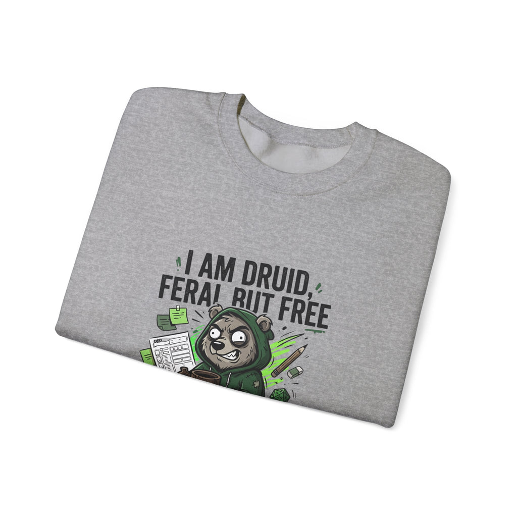Feral But Free Crewneck Sweatshirt | chaotic-quirky, unhinged millennial burnout