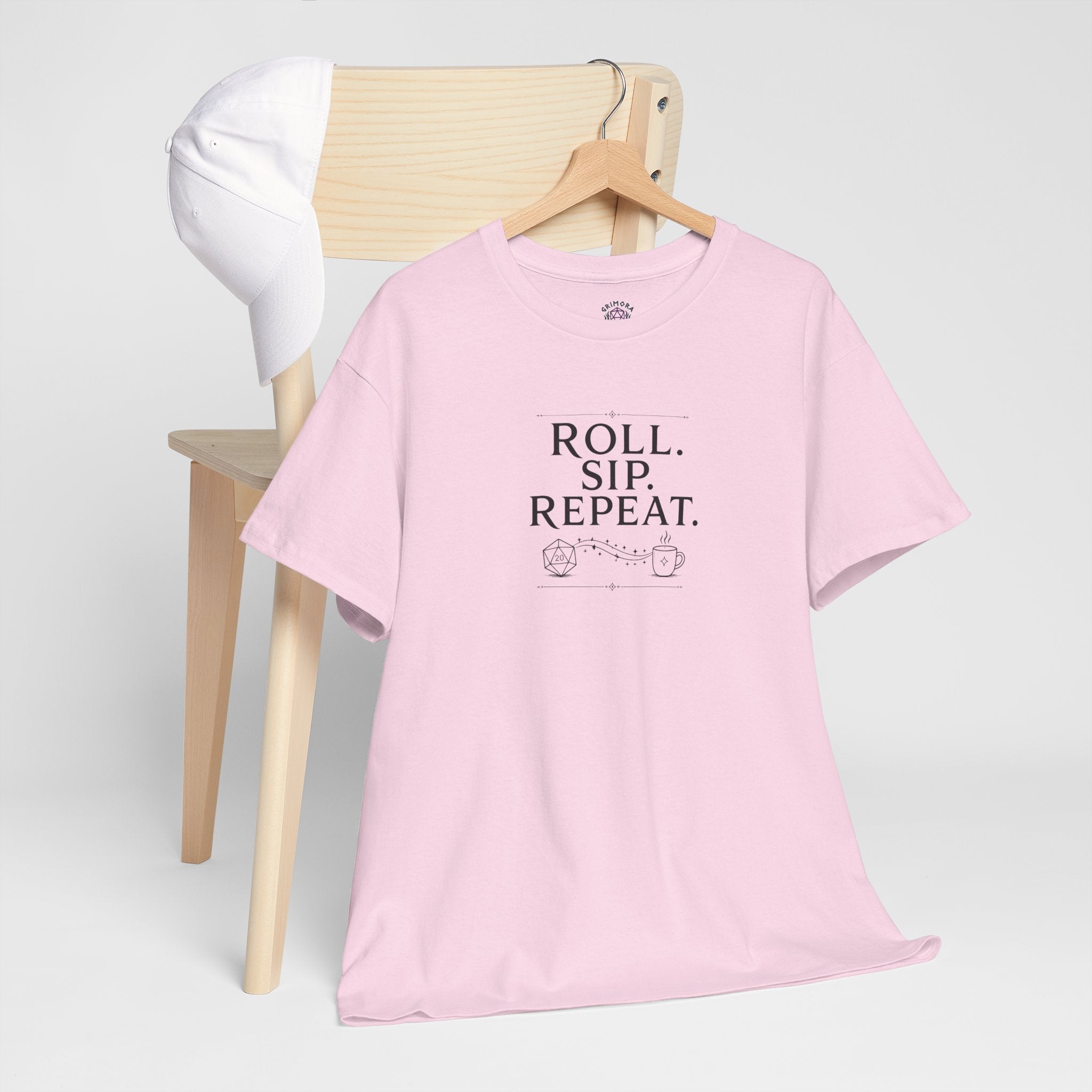 Roll. Sip. Repeat. | Tabletop RPG Coffee T-shirt | Dice & Coffee Lover T-shirt