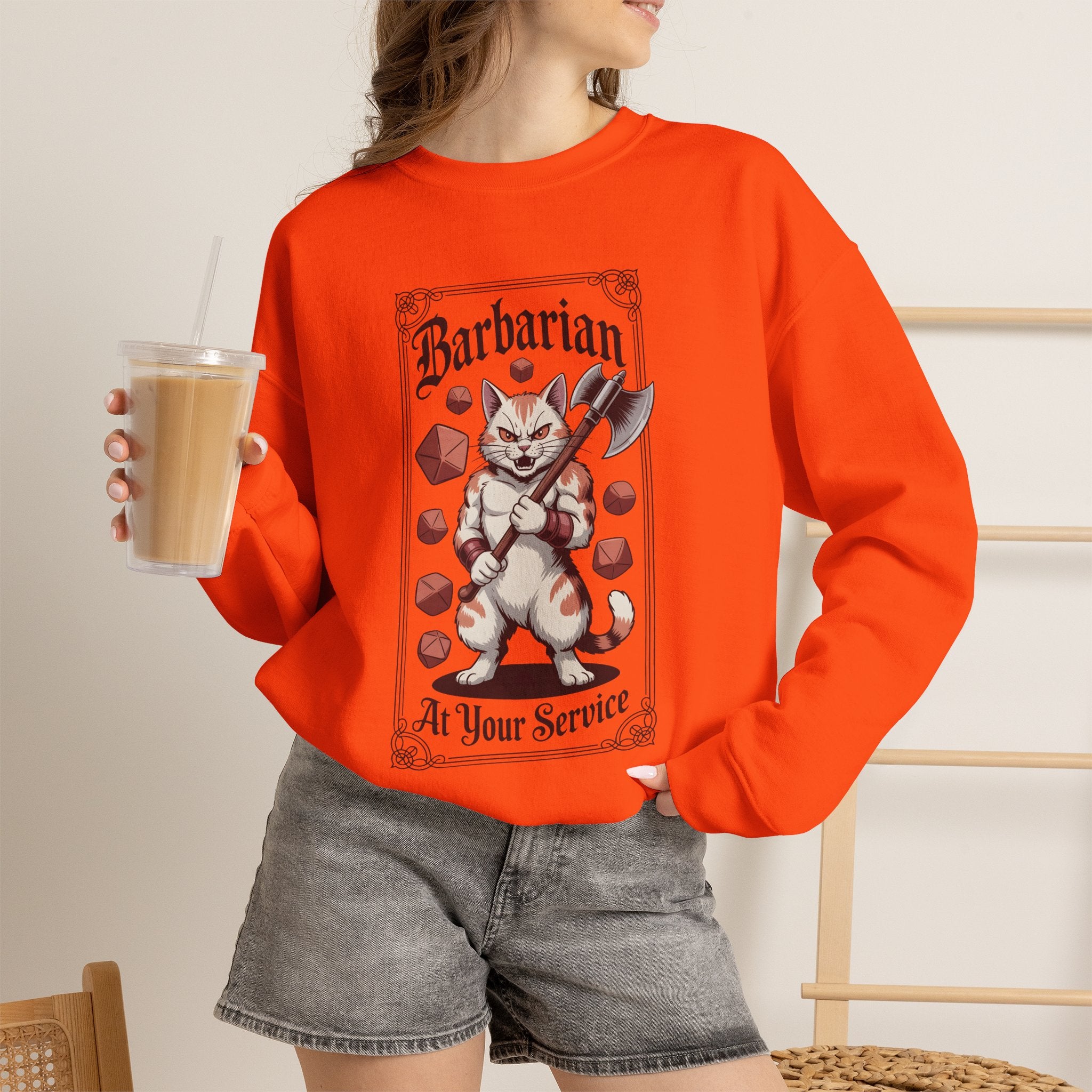 Barbarian Cat at Your Serivece D&D Sweatshirt | Cat Lover RPG Gift