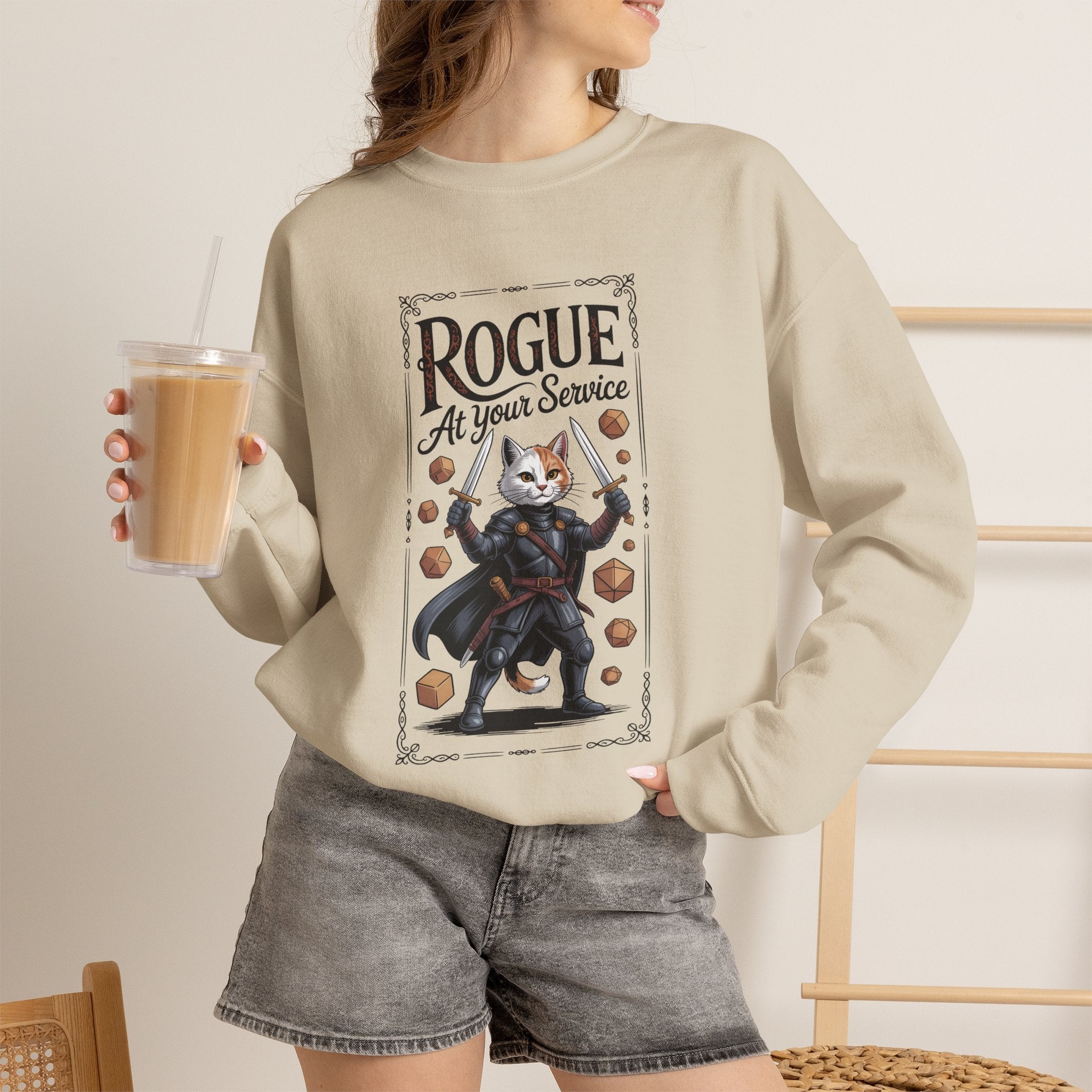 Rogue Cat at Your Serivece D&D Sweatshirt | Cat Lover RPG Gift