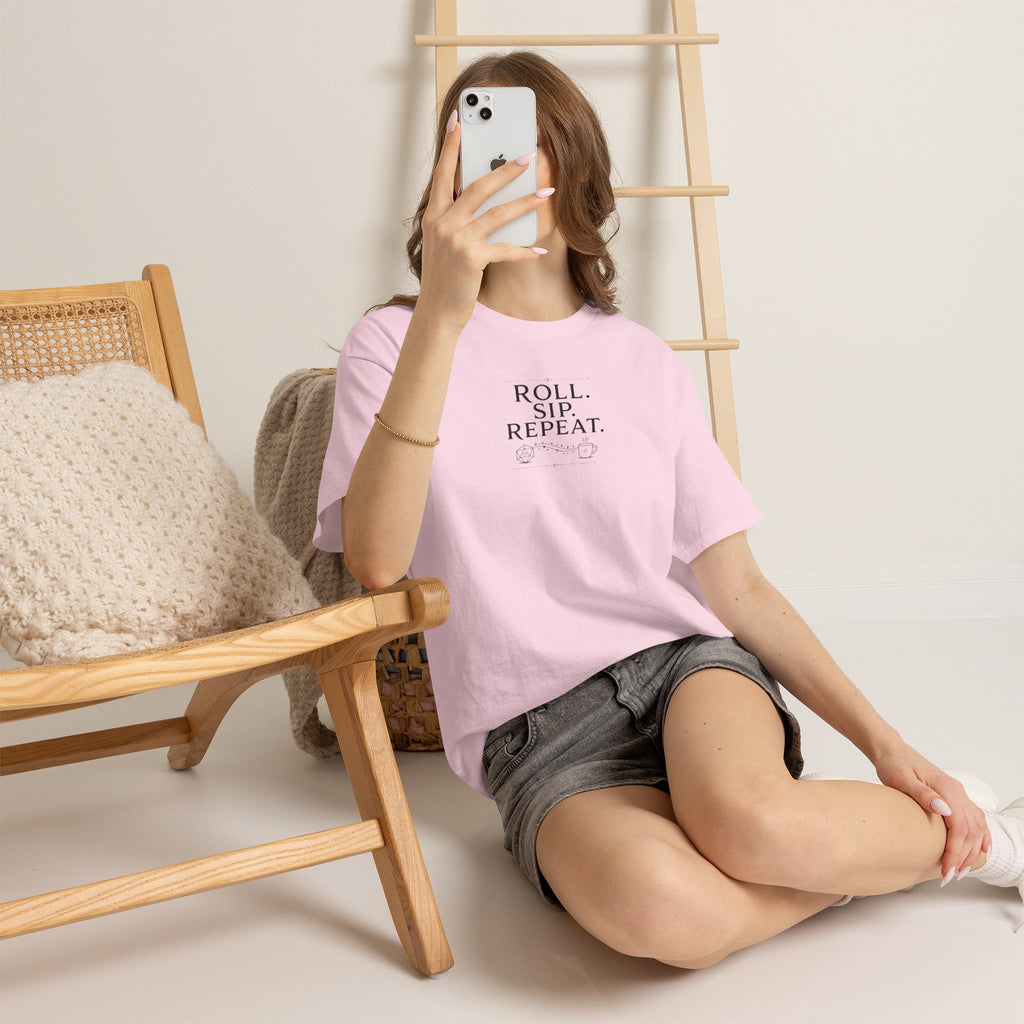 Roll. Sip. Repeat. | Tabletop RPG Coffee T-shirt | Dice & Coffee Lover T-shirt