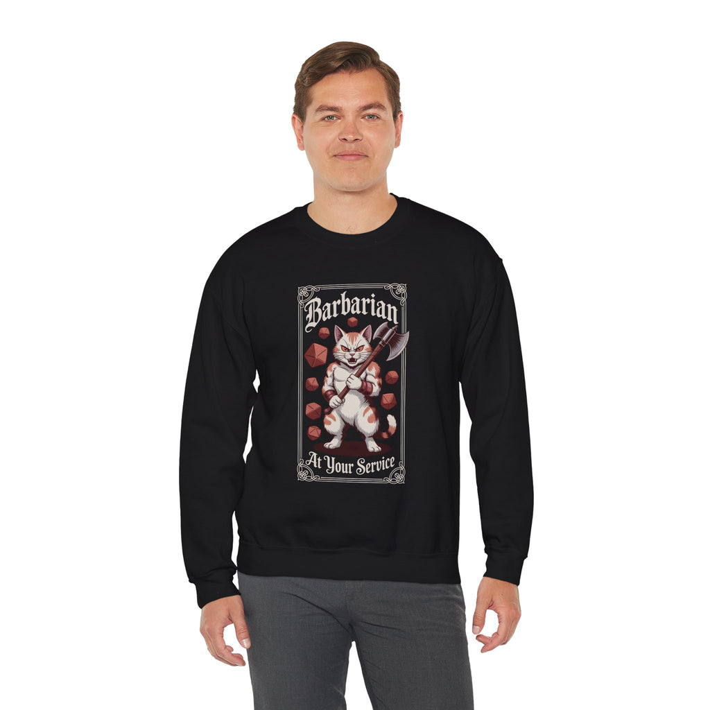 Barbarian Cat at Your Serivece D&D Sweatshirt | Cat Lover RPG Gift