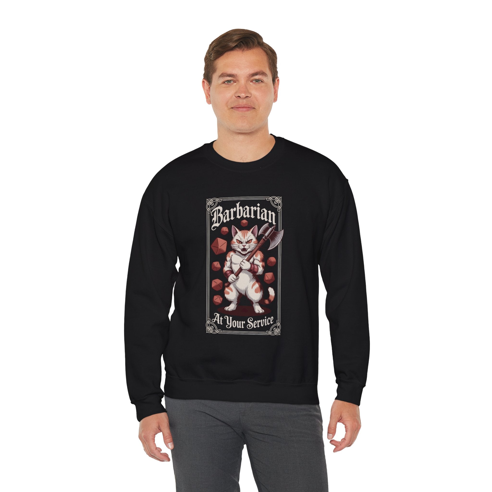 Barbarian Cat at Your Serivece D&D Sweatshirt | Cat Lover RPG Gift