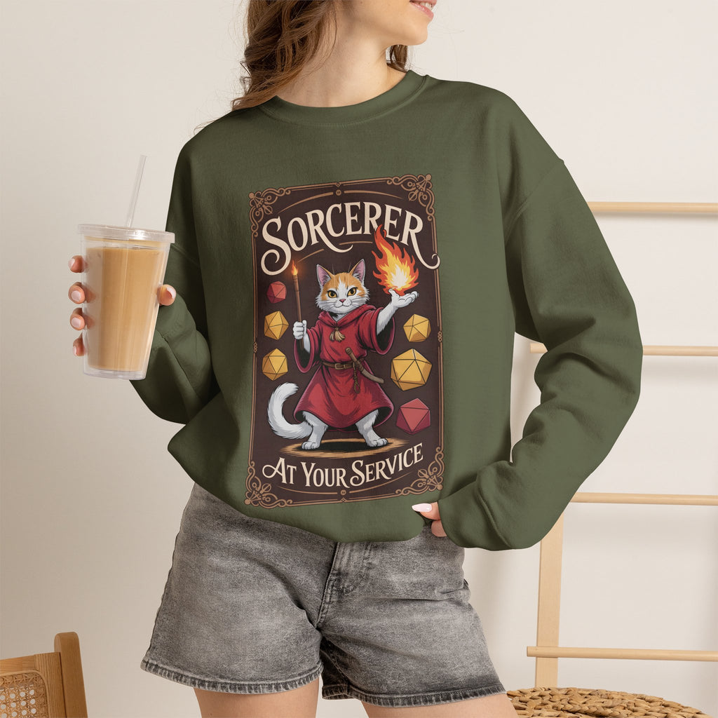 Sorcerer Cat at Your Service D&D Sweatshirt | Cat Lover RPG Gift