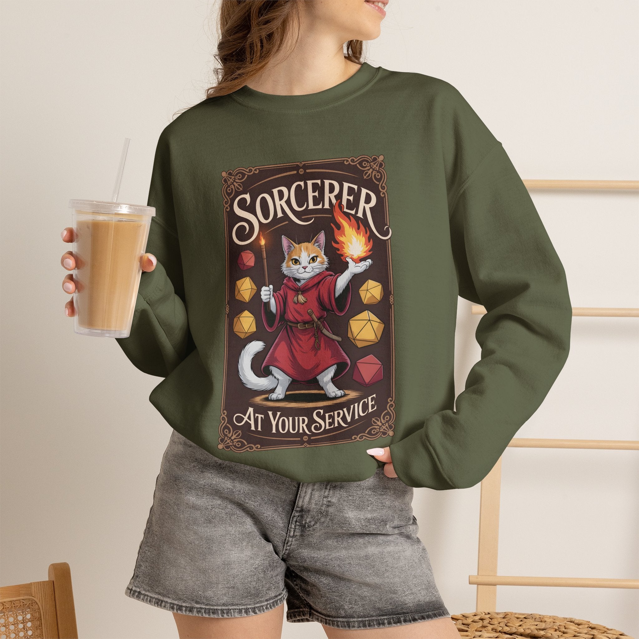 Sorcerer Cat at Your Service D&D Sweatshirt | Cat Lover RPG Gift