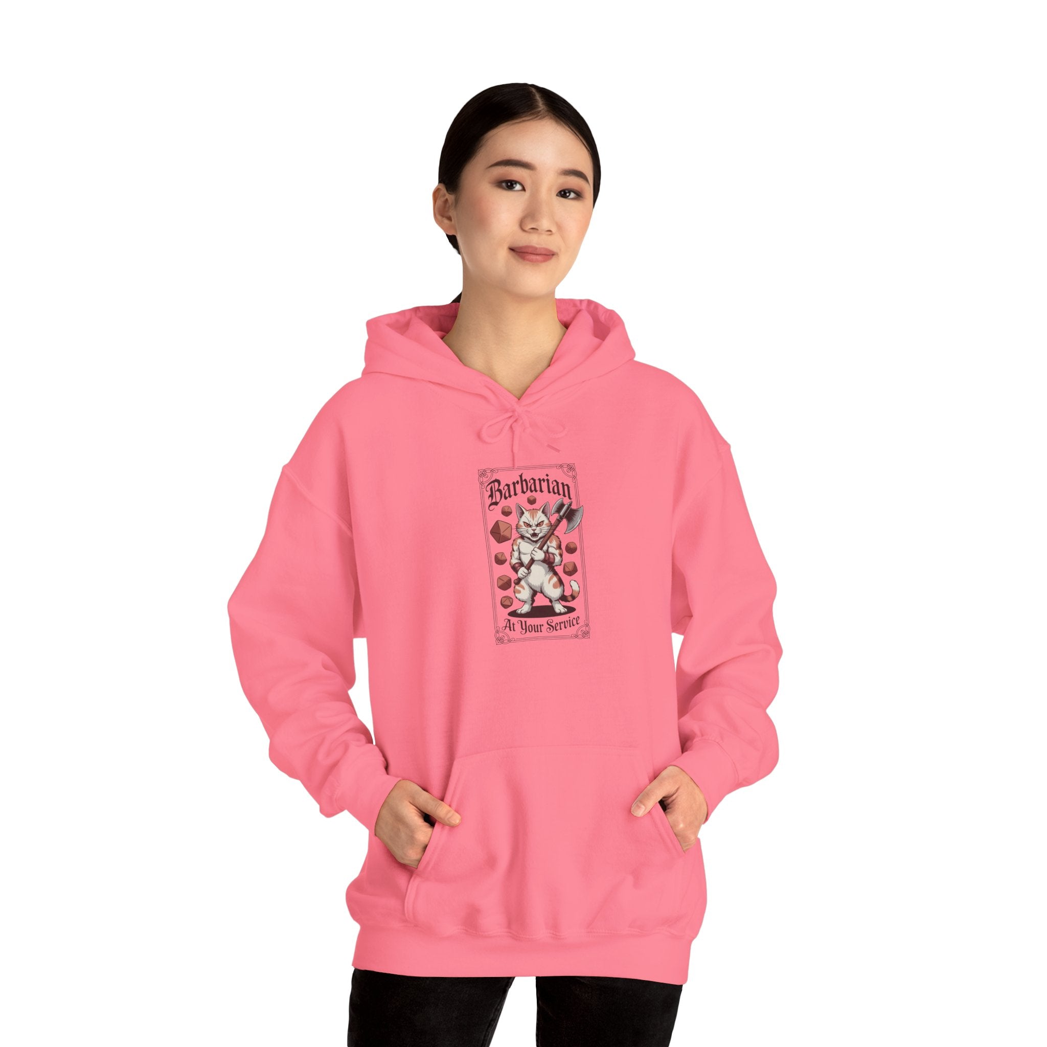 Barbarian Cat at Your Serivece D&D Hoodie | Cat Lover RPG Gift