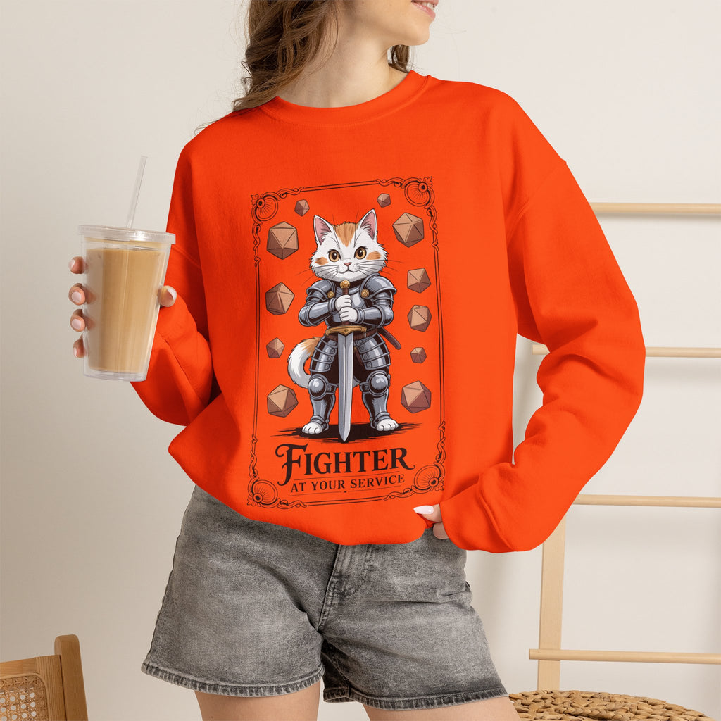 Fighter Cat at Your Service D&D Sweatshirt | Cat Lover RPG Gift