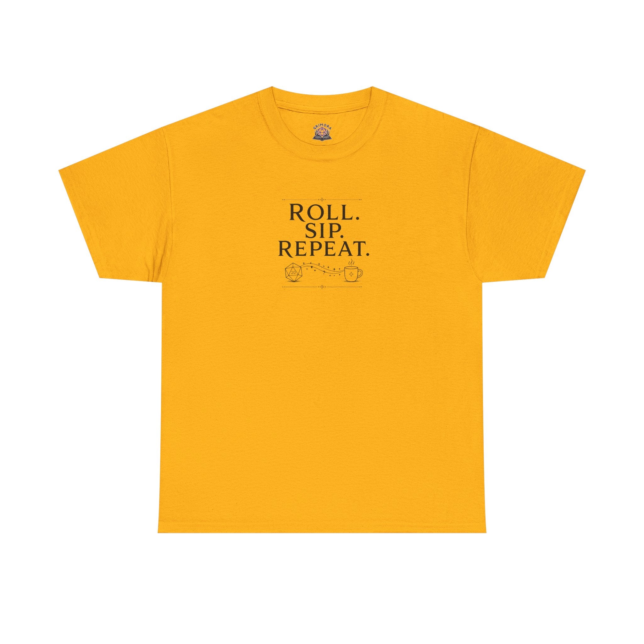 Roll. Sip. Repeat. | Tabletop RPG Coffee T-shirt | Dice & Coffee Lover T-shirt