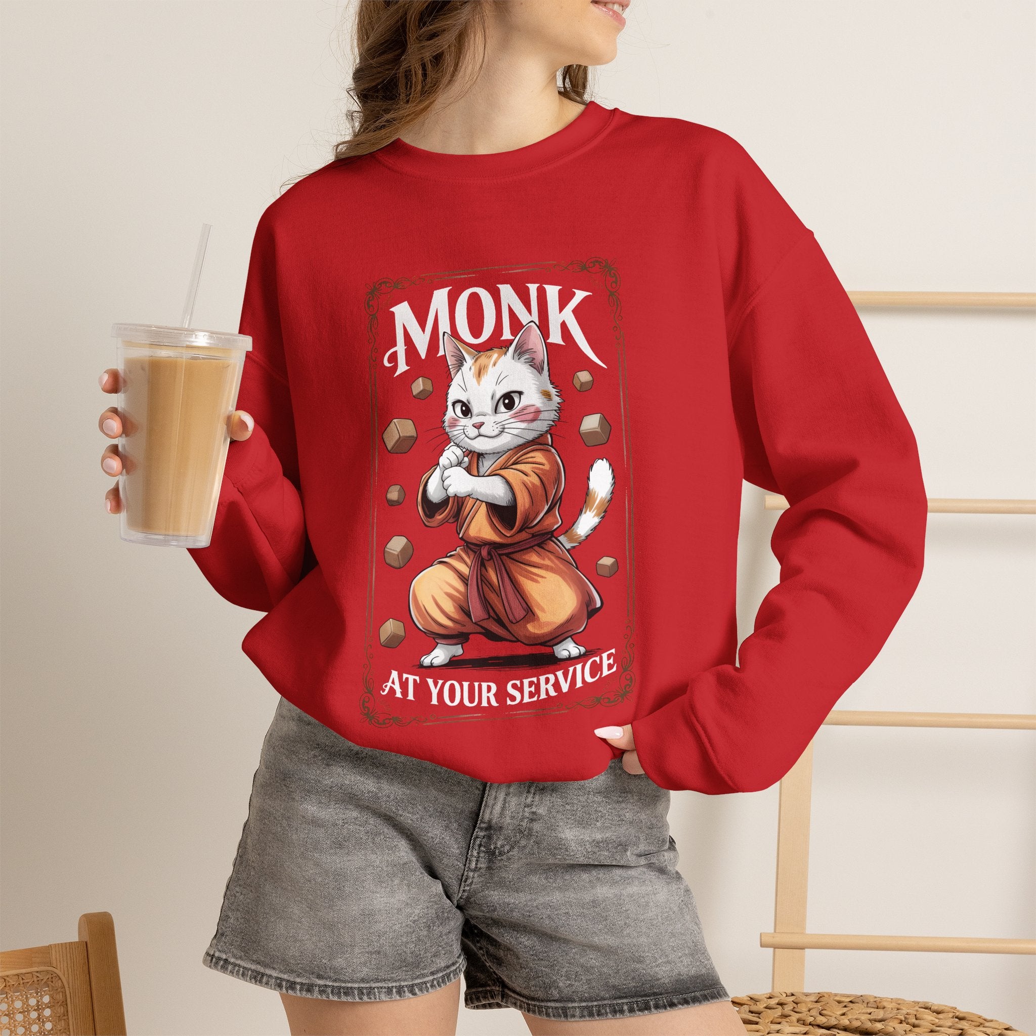 Monk Cat at Your Service D&D Sweatshirt | Cat Lover RPG Gift