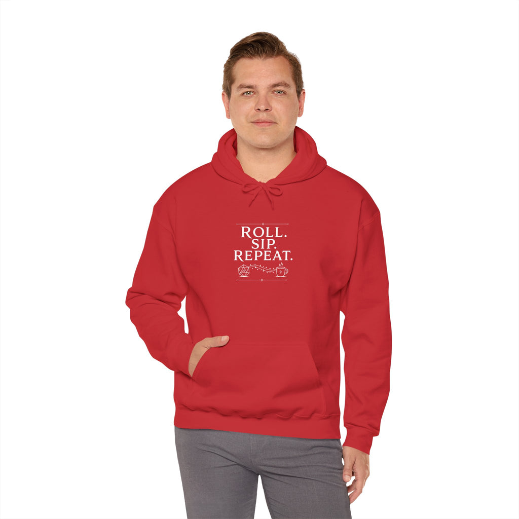Roll. Sip. Repeat. | Tabletop RPG Coffee Hoodie | Dice & Coffee Lover Hoodie