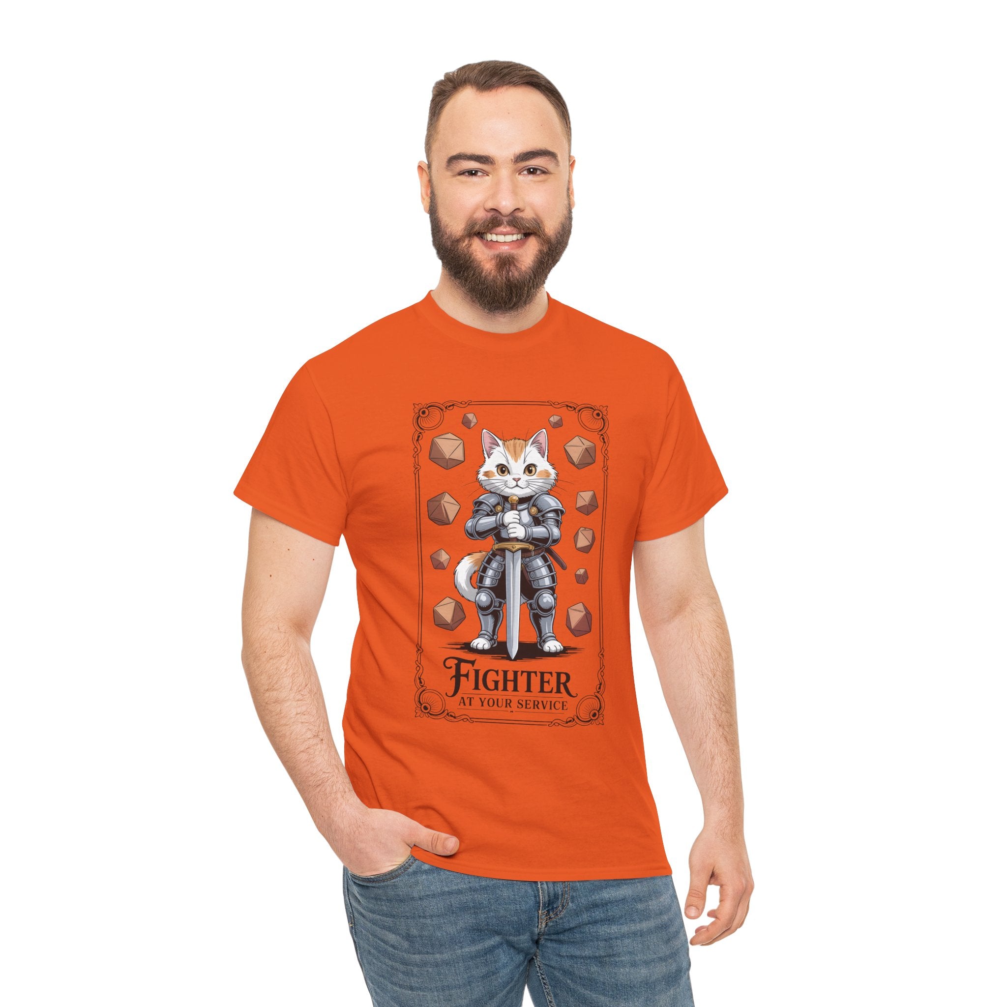 Fighter Cat at Your Service D&D T-shirt | Cat Lover RPG Gift