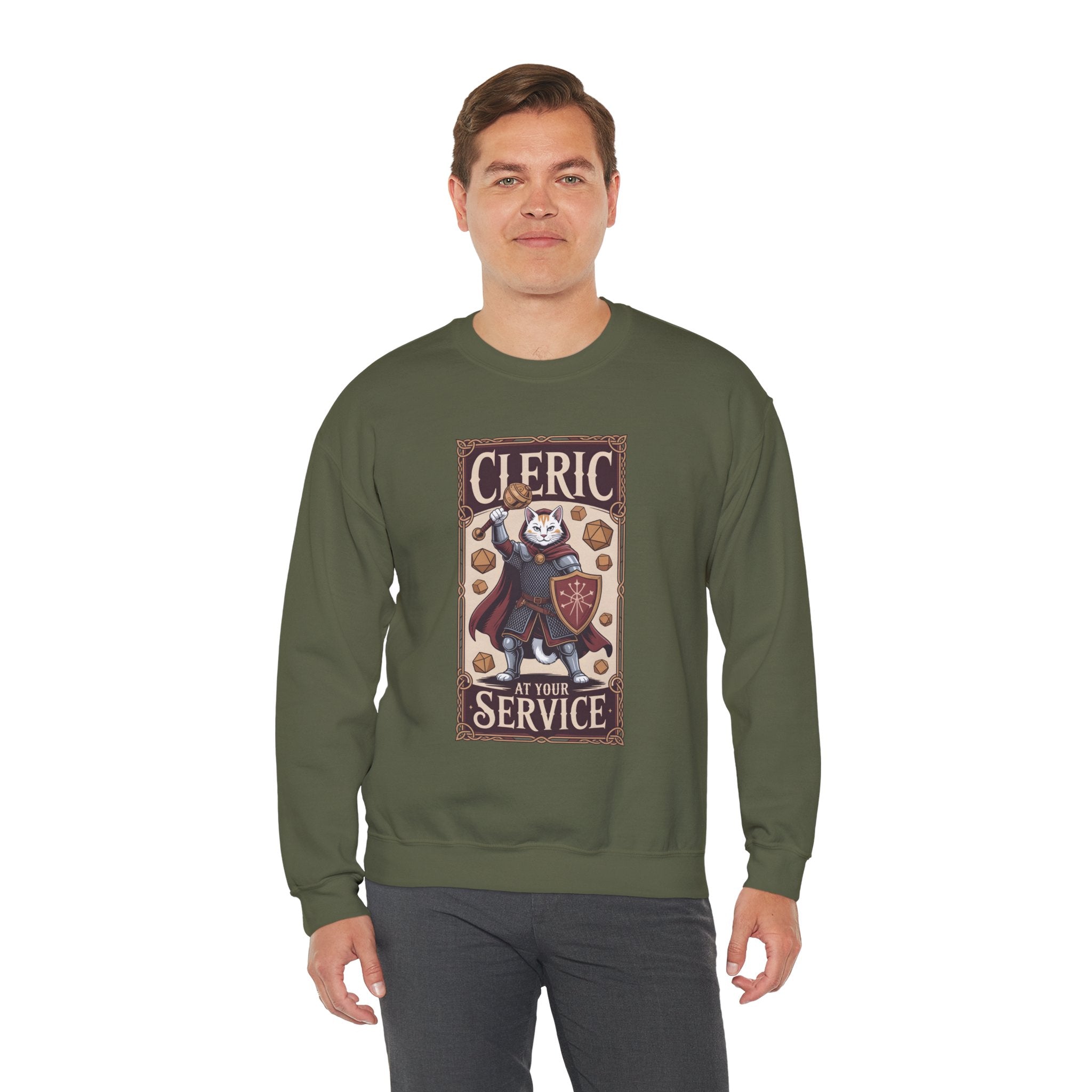 Cleric Cat at Your Service D&D Sweatshirt | Cat Lover RPG Gift