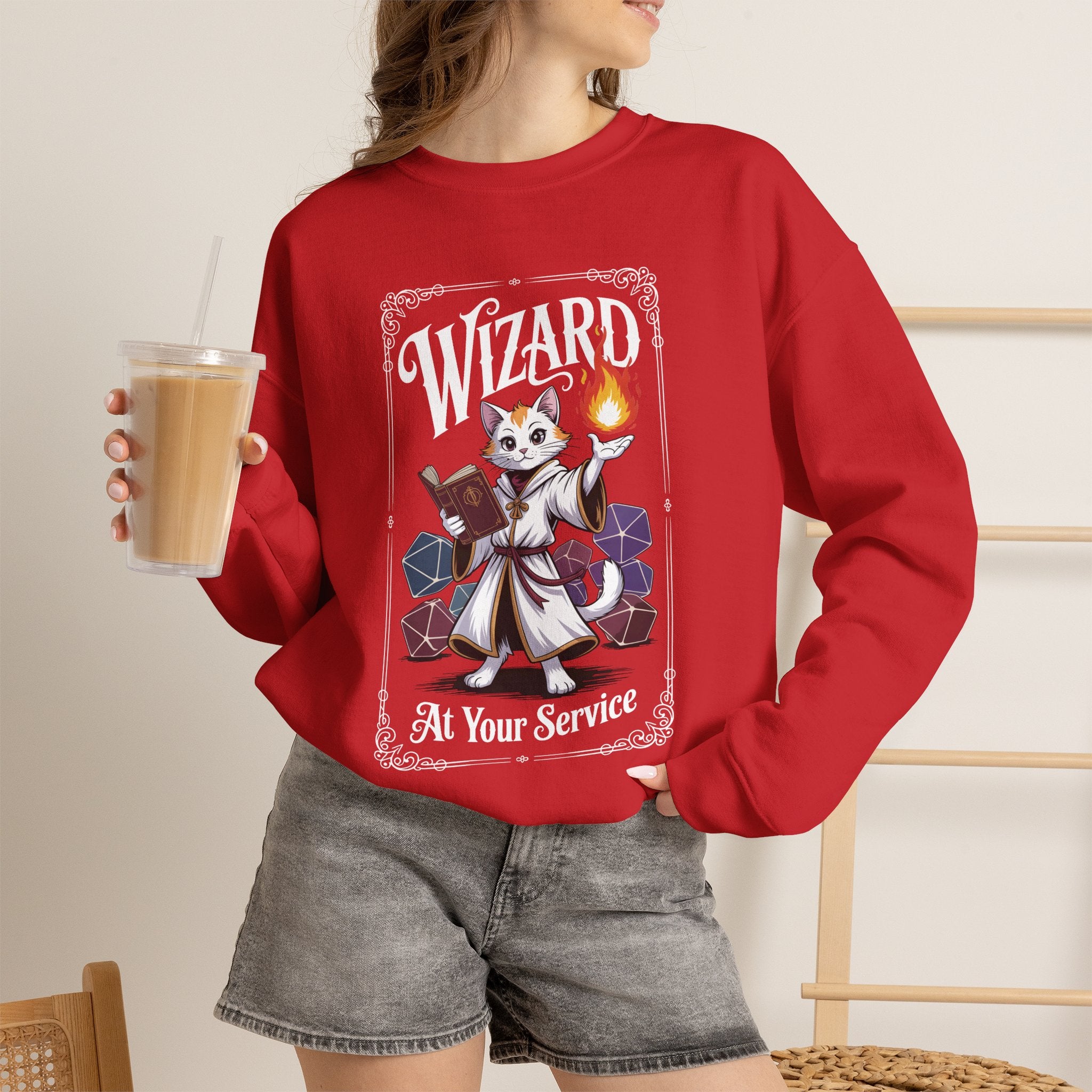 Wizard Cat at Your Serivece D&D Sweatshirt | Cat Lover RPG Gift
