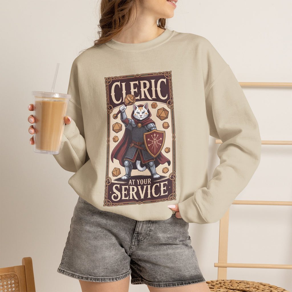 Cleric Cat at Your Service D&D Sweatshirt | Cat Lover RPG Gift