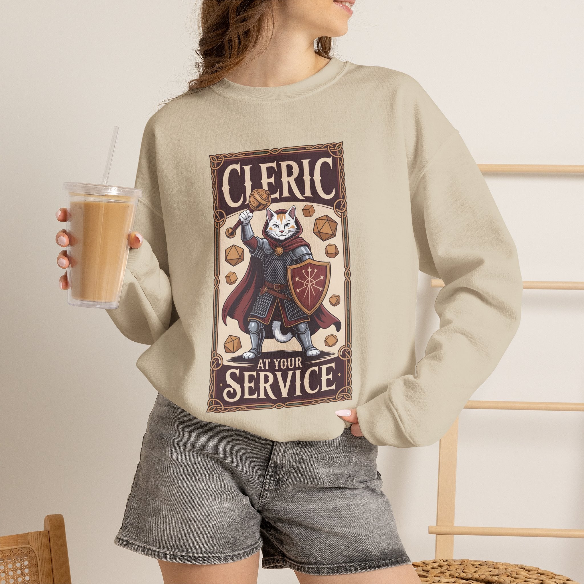 Cleric Cat at Your Service D&D Sweatshirt | Cat Lover RPG Gift