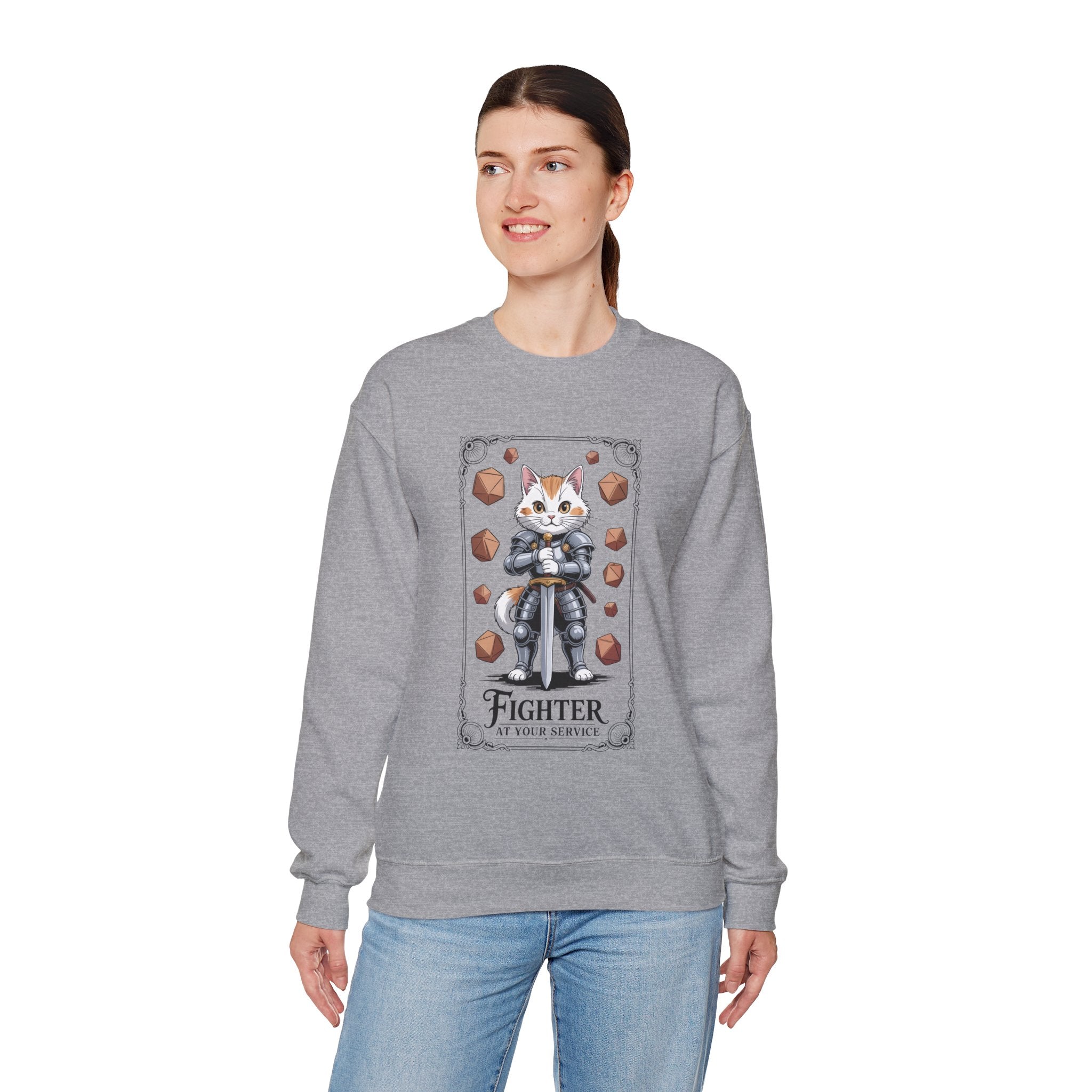 Fighter Cat at Your Service D&D Sweatshirt | Cat Lover RPG Gift