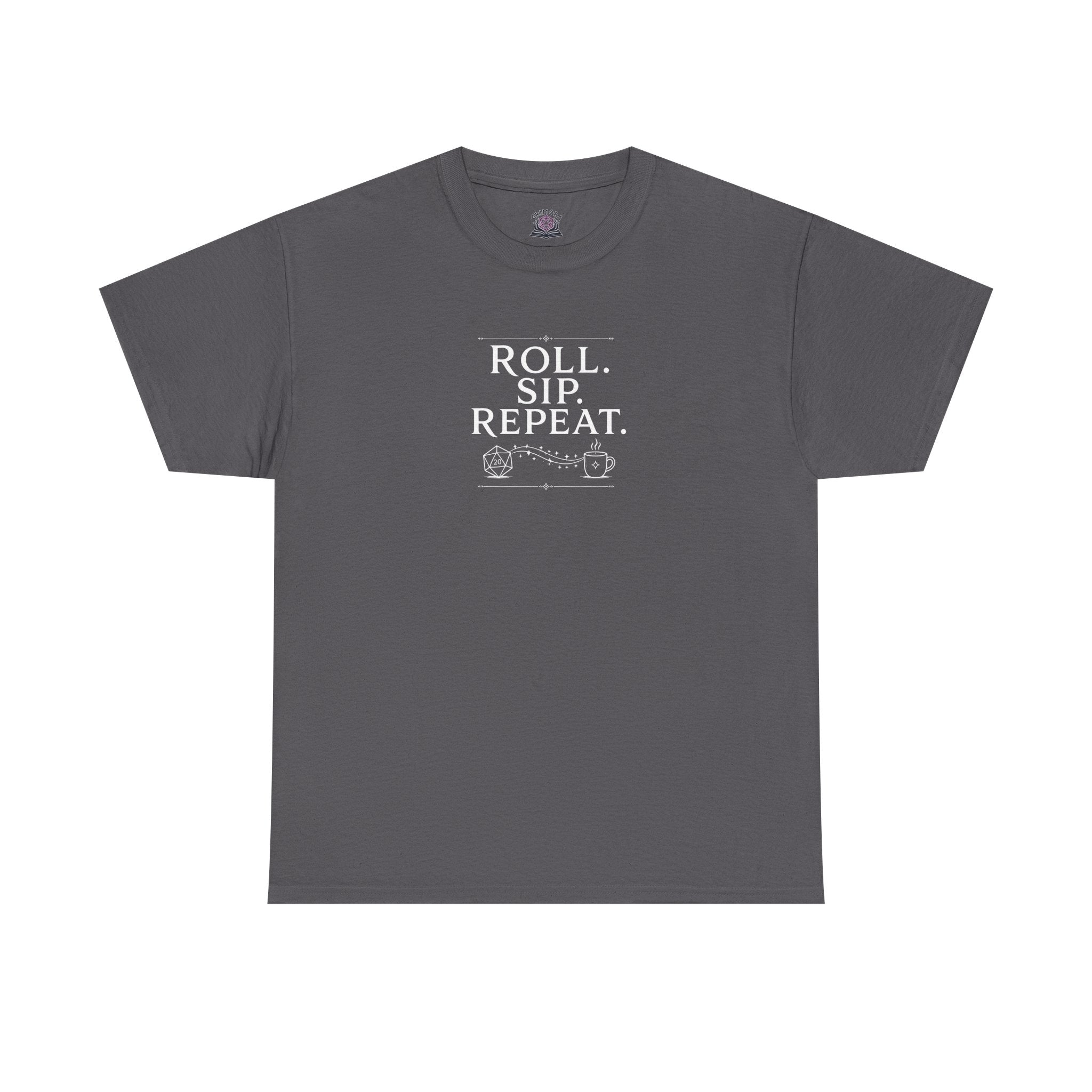Roll. Sip. Repeat. | Tabletop RPG Coffee T-shirt | Dice & Coffee Lover T-shirt