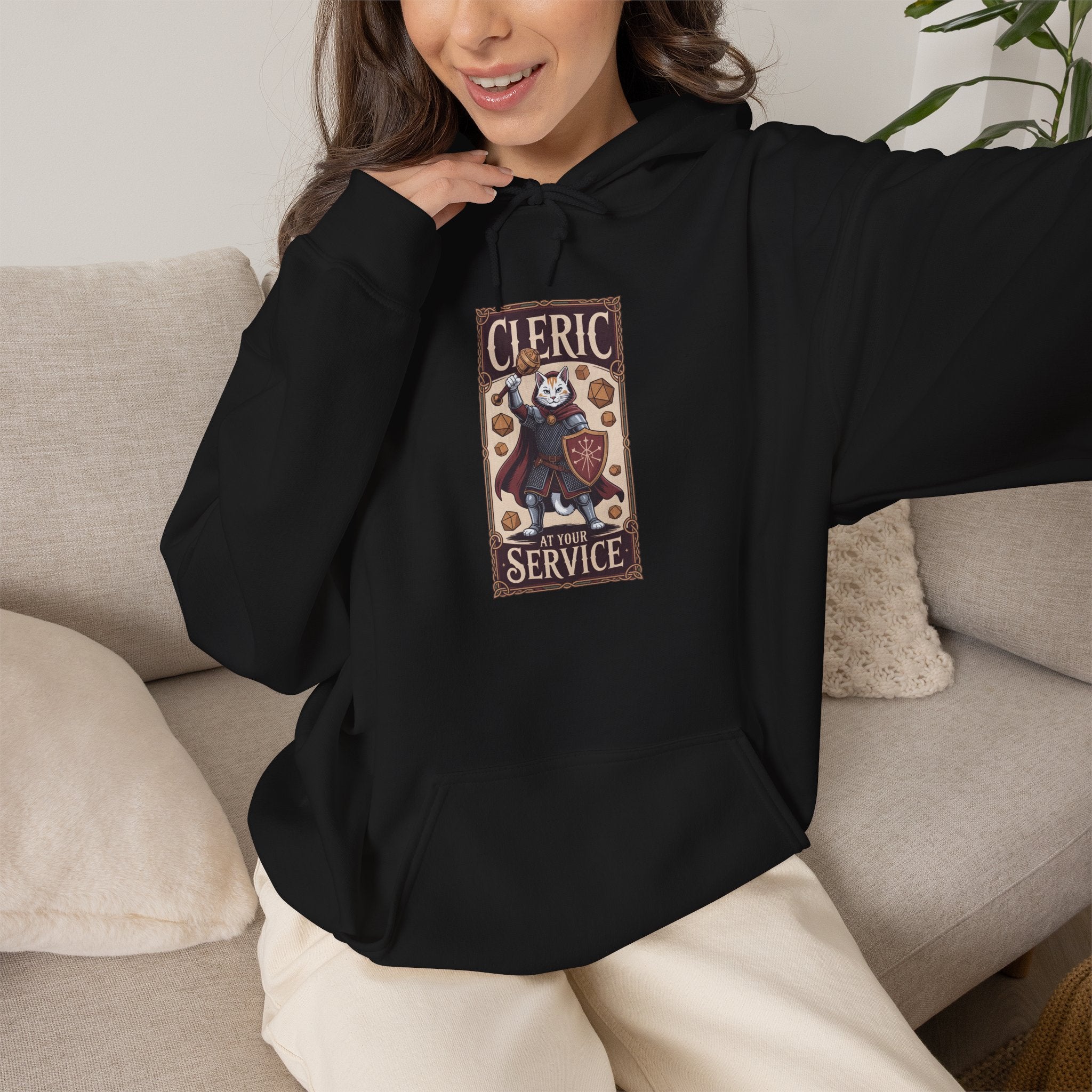 Cleric Cat at Your Service D&D Hoodie | Cat Lover RPG Gift